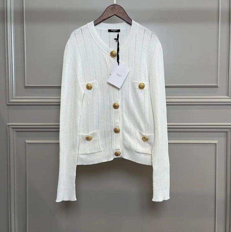 Balmain Balmain White Textured Knit Cardigan for Women 0089 Size XL / US 12-14 / IT 48-50 - 1 Thumbnail