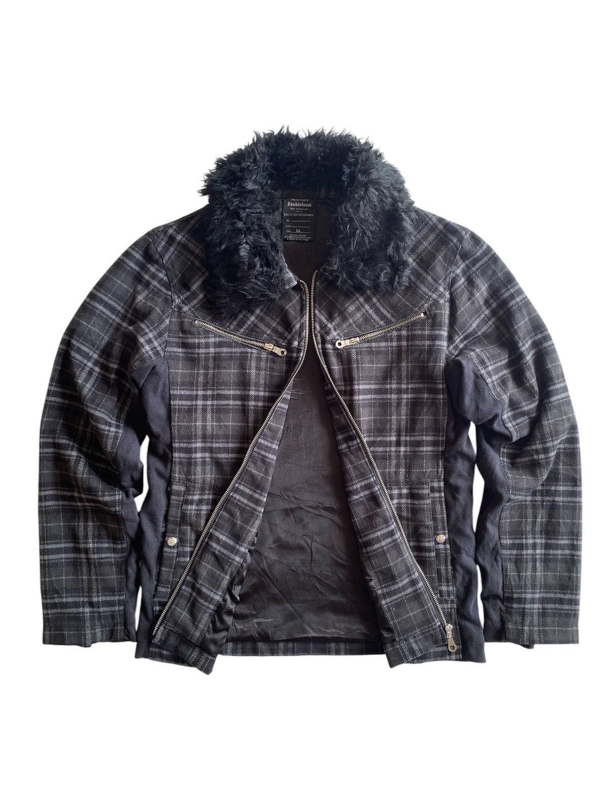If Six Was Nine × Japanese Brand × Seditionaries Double Focus Grey Tartan Fur Neck Punk Style Wool Jacket Size US L / EU 52-54 / 3 - 7 Thumbnail