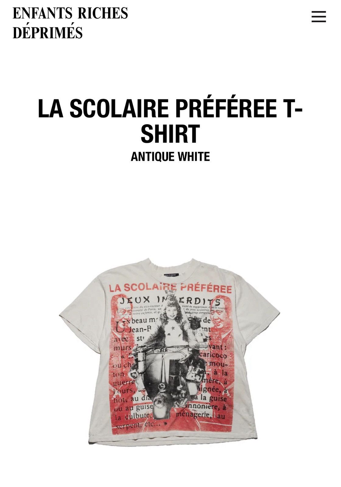 Enfants Riches Deprimes ERD LA SCOLAIRE PRÉFÉREE T-SHIRT ANTIQUE WHITE ❤️🏳️ Size US XL / EU 56 / 4 - 1 Thumbnail