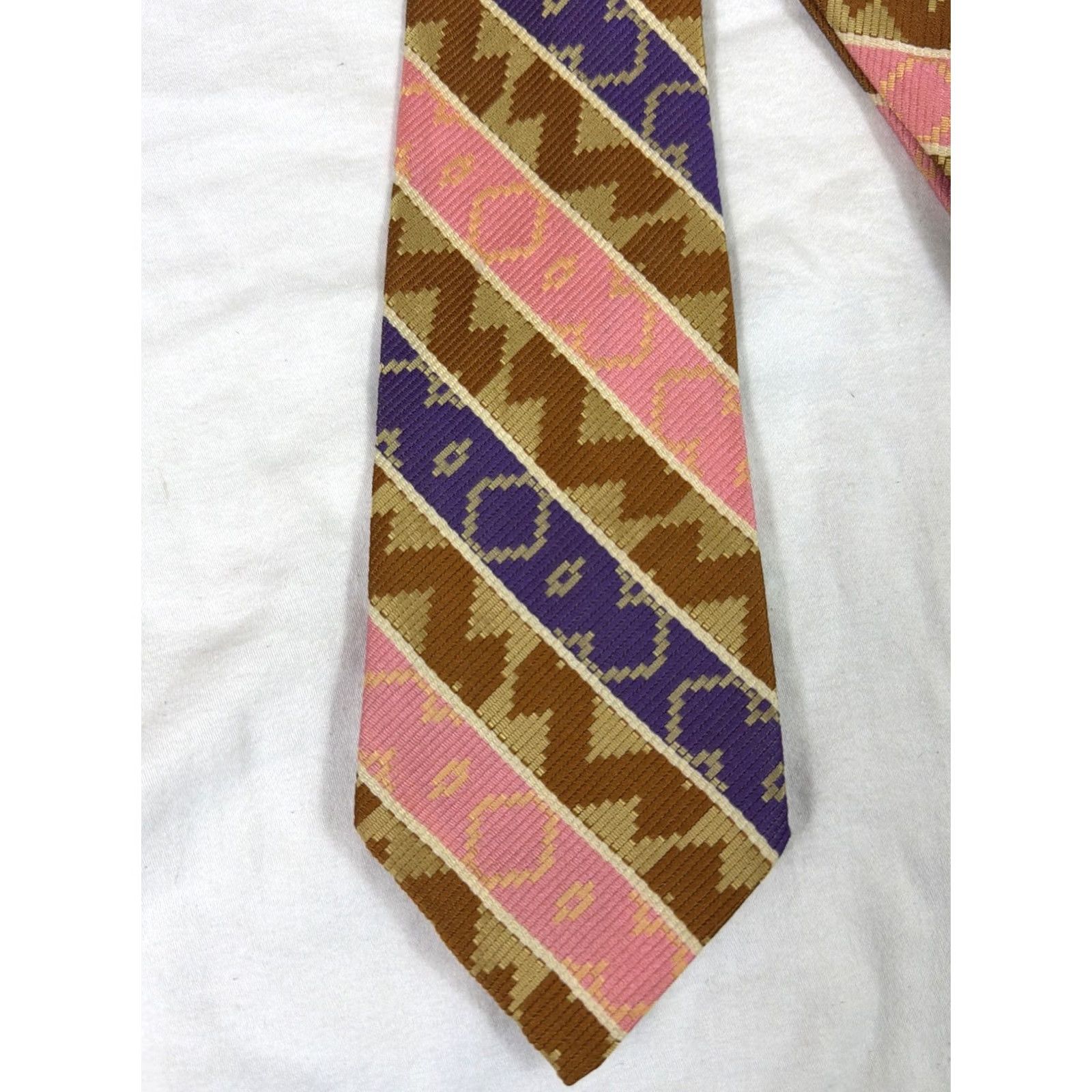 Pinko VINTAGE 70s Necktie Polyester Geometric Purple Pink Brown 52 Inches Long Men Brown PINK Tie Size ONE SIZE - 2 Thumbnail