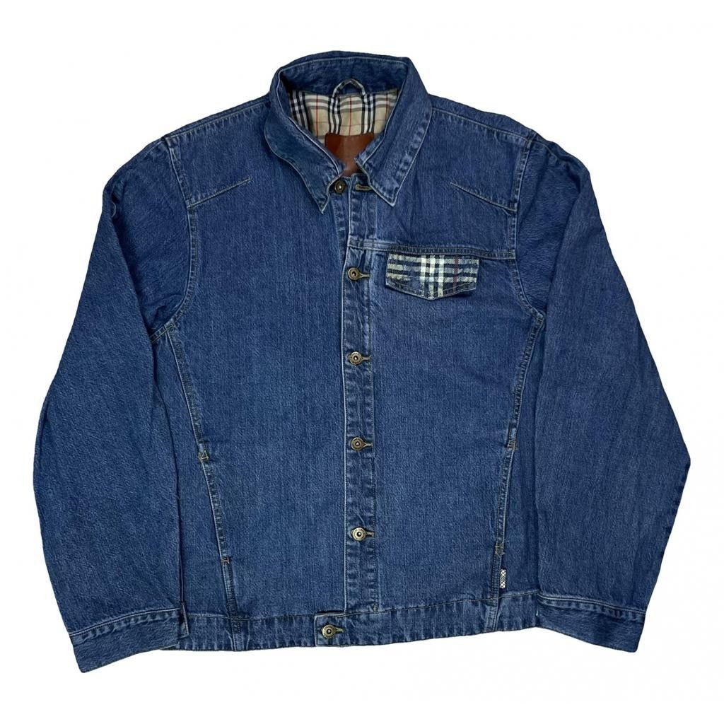 image of Burberry Denim Jeans Jacket With Pattern in Blue, Men's (Size XL)