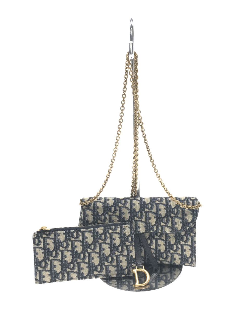 image of Christian Dior Chain Shoulder Bag Wallet Canvas Navy in Black, Women's