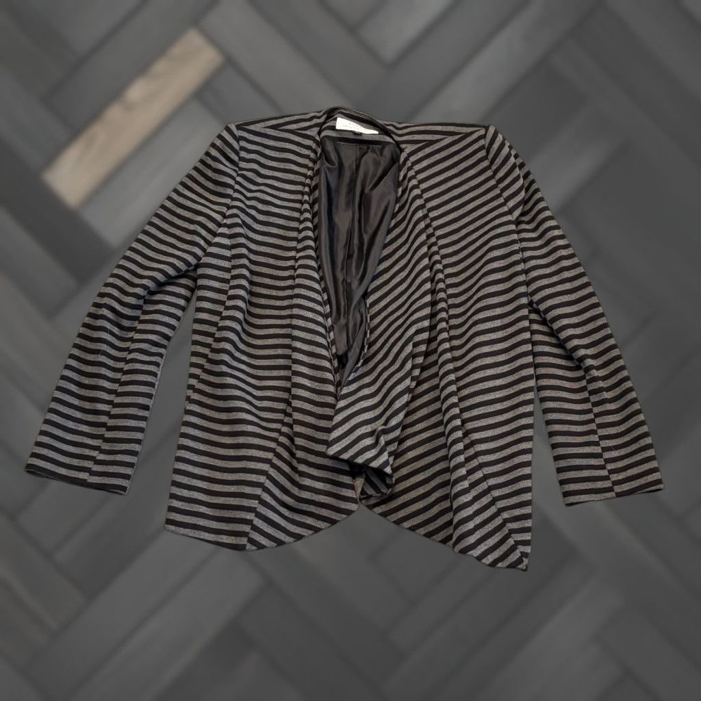 Vintage Tahari Shacket Womens 12 Gray Striped Long Sleeve Open Front Blazer Jacket Size XL / US 12-14 / IT 48-50 - 1 Thumbnail
