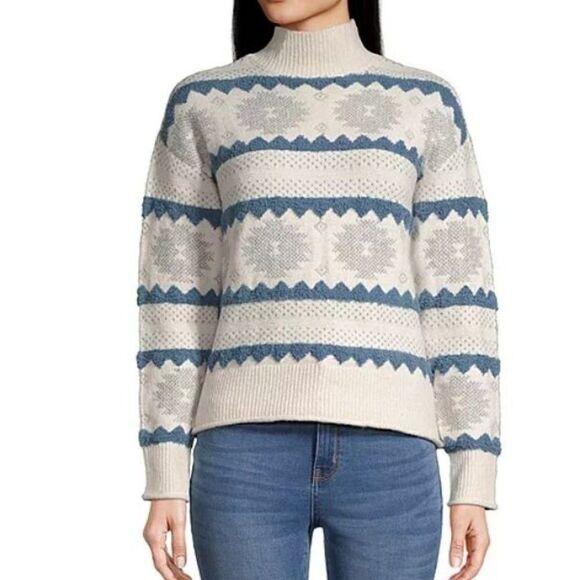 Other a.n.a. Mock Neck Textured Nordic Sweater, Whisper Pattern, S Size ONE SIZE - 2 Thumbnail