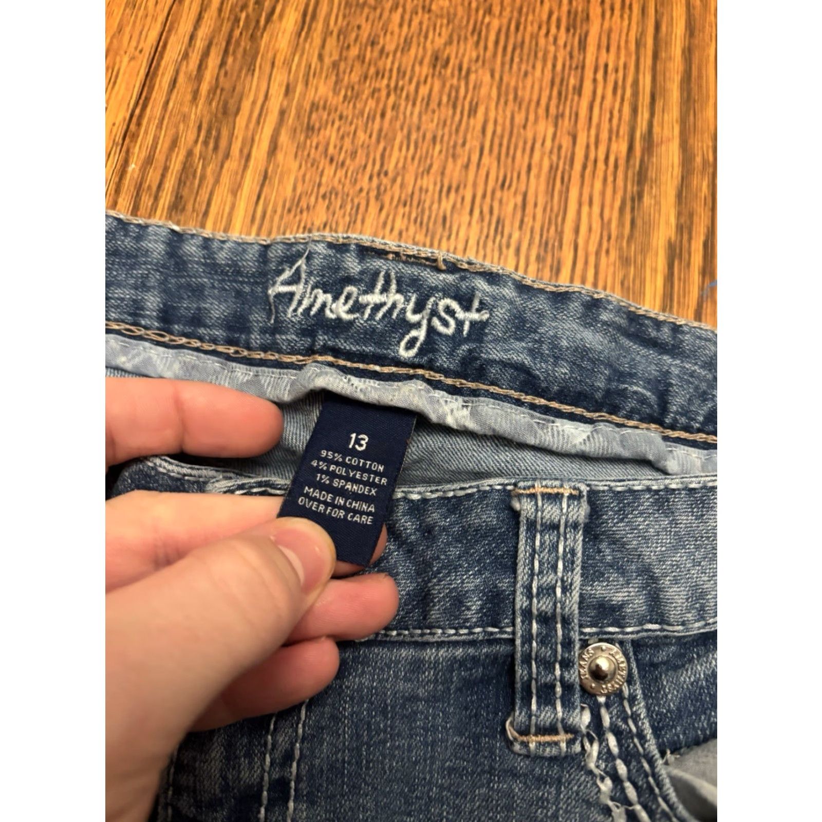 Denime Amethyst Jeans Women Size 13 Blue Denim Embroidered Pockets Comfort Regular 5-Pocket Design Baggy Wide-Leg Jeans Bohemian Hippie Style Womens Size 34" / US 12 / IT 48 - 2 Thumbnail