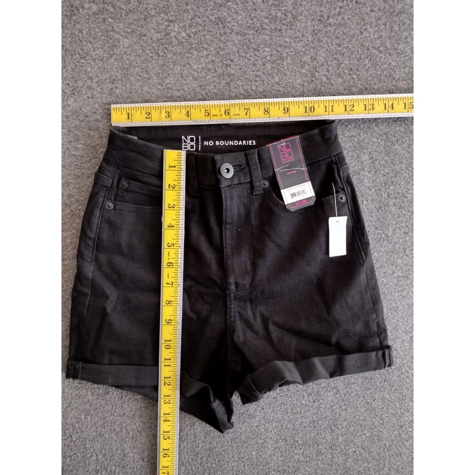 Vintage No Boundaries Women's High Rise Cotton Blend Bermuda Shorts 3 Black Stretch Denim Jeans Shorts Casual Summer Spring City College Womens Size 26" / US 2 / IT 38 - 4 Thumbnail