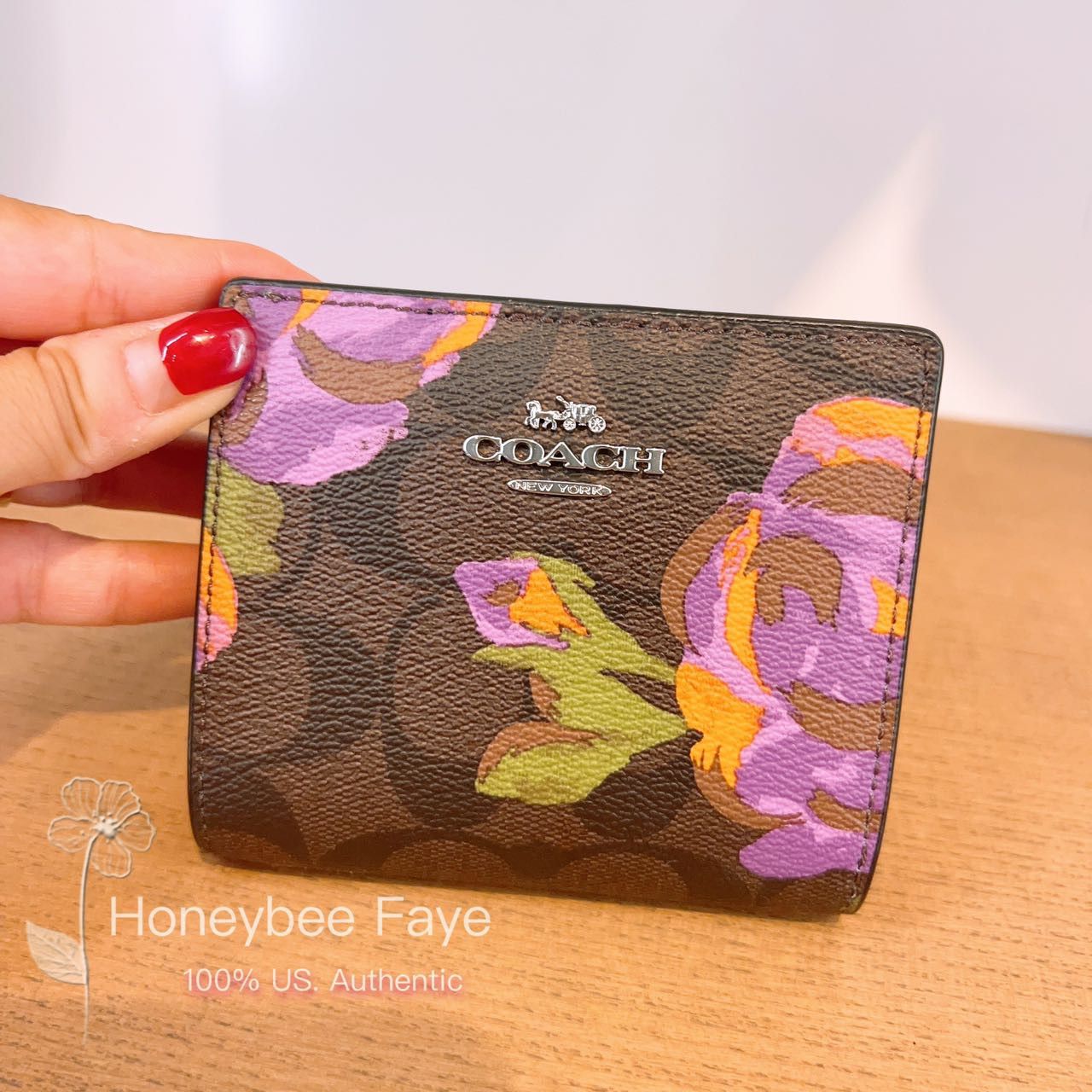 Coach Snap Wallet In Signature Canvas With Rose Print CL664