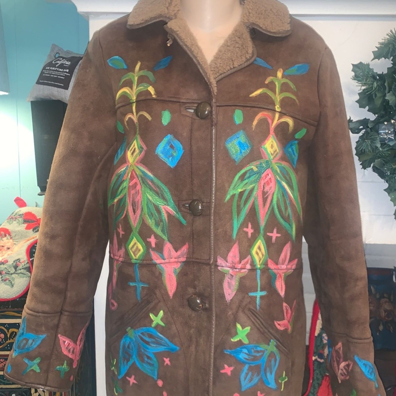 Other VINTAGE 80's HANDPAINTED SHEEPSKIN SHEARLING Jacket U.K. Size S / US 4 / IT 40 - 10 Thumbnail