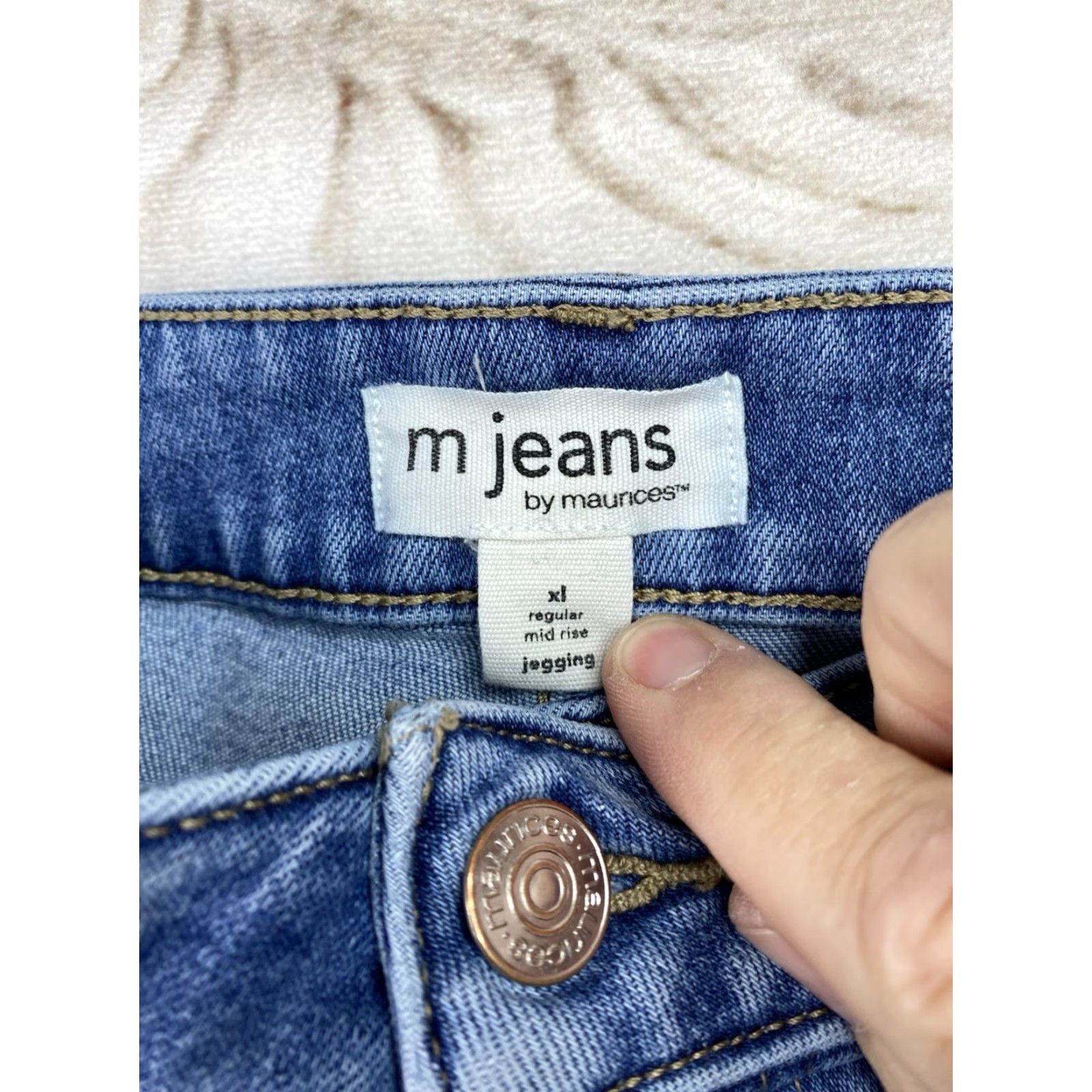 Vintage Maurices M Jeans Womens XL Button Fly Mid Rise Distressed Denim Jeans Regular Bootcut 5-Pocket Blue 90s City College Womens Size 40" / US 18 - 3 Thumbnail