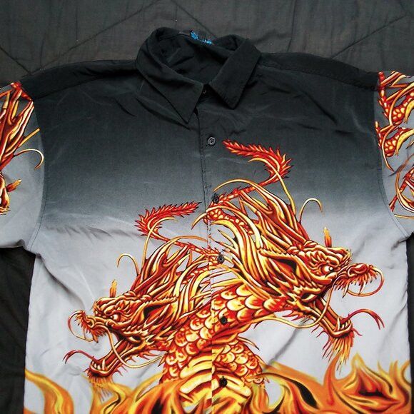 Vintage Vintage Y2K MT:2 Dragons Flames AOP Button Shirt Size US L / EU 52-54 / 3 - 1 Thumbnail