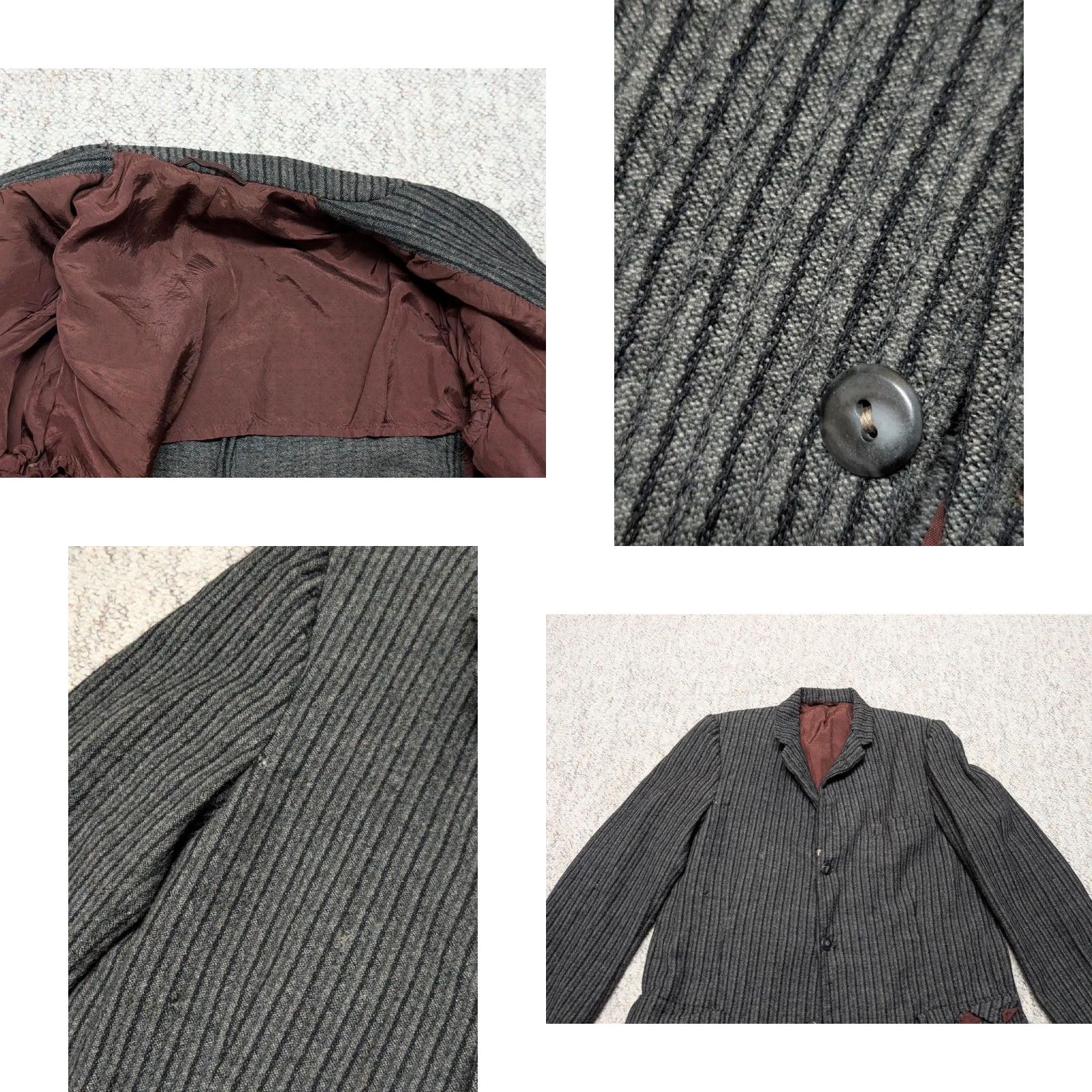 Vintage VINTAGE Penney's Blazer Shirt Mens 40S Gray Striped Wool Distressed 1900s 40S Wool Blend Three-Button Peak Lapel Size 40R - 8 Thumbnail