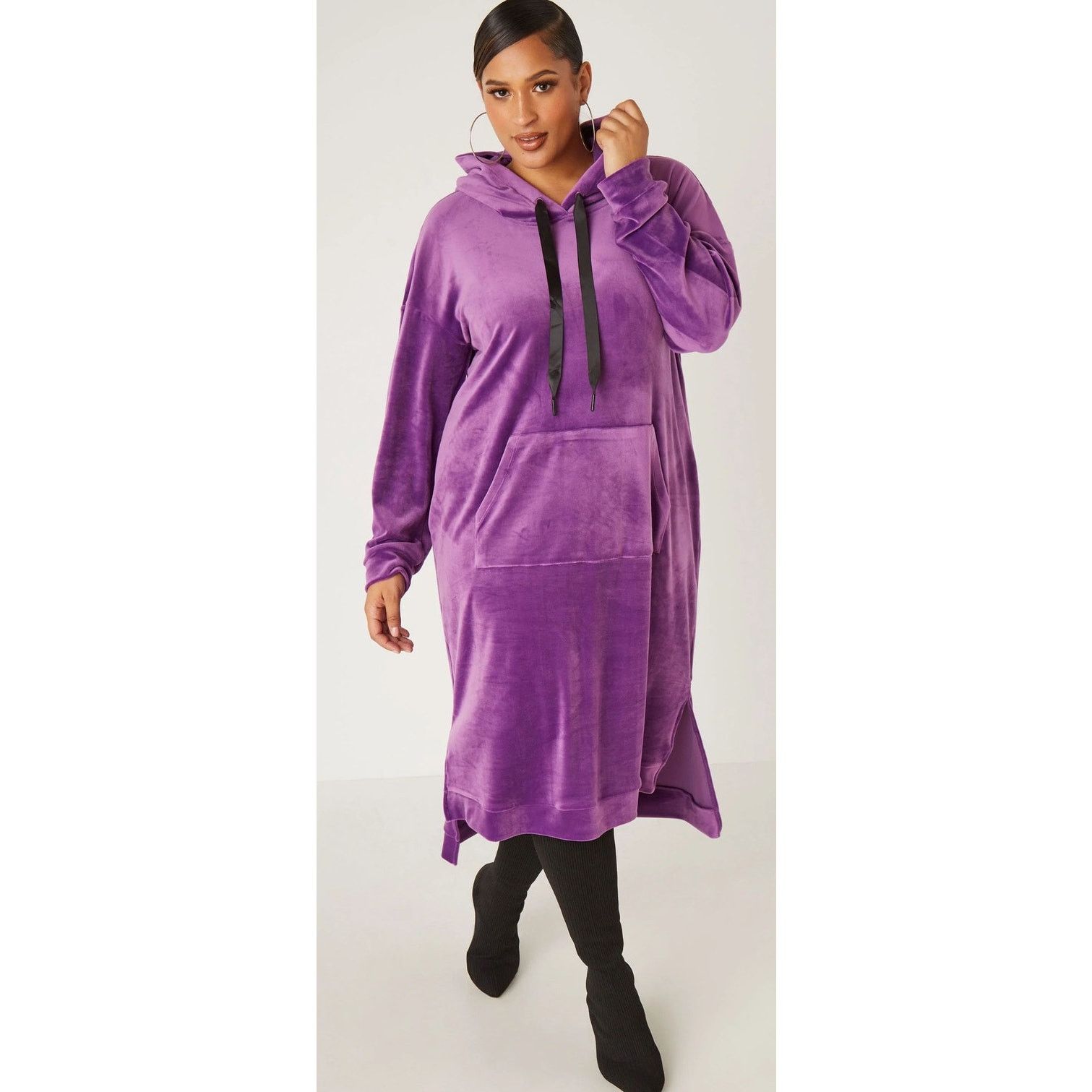 Other PLUS 18/20 2X | Women’s Hooded Velour Hi Low Lounge Dress Size XXL / US 16-18 / IT 52-54 - 3 Thumbnail