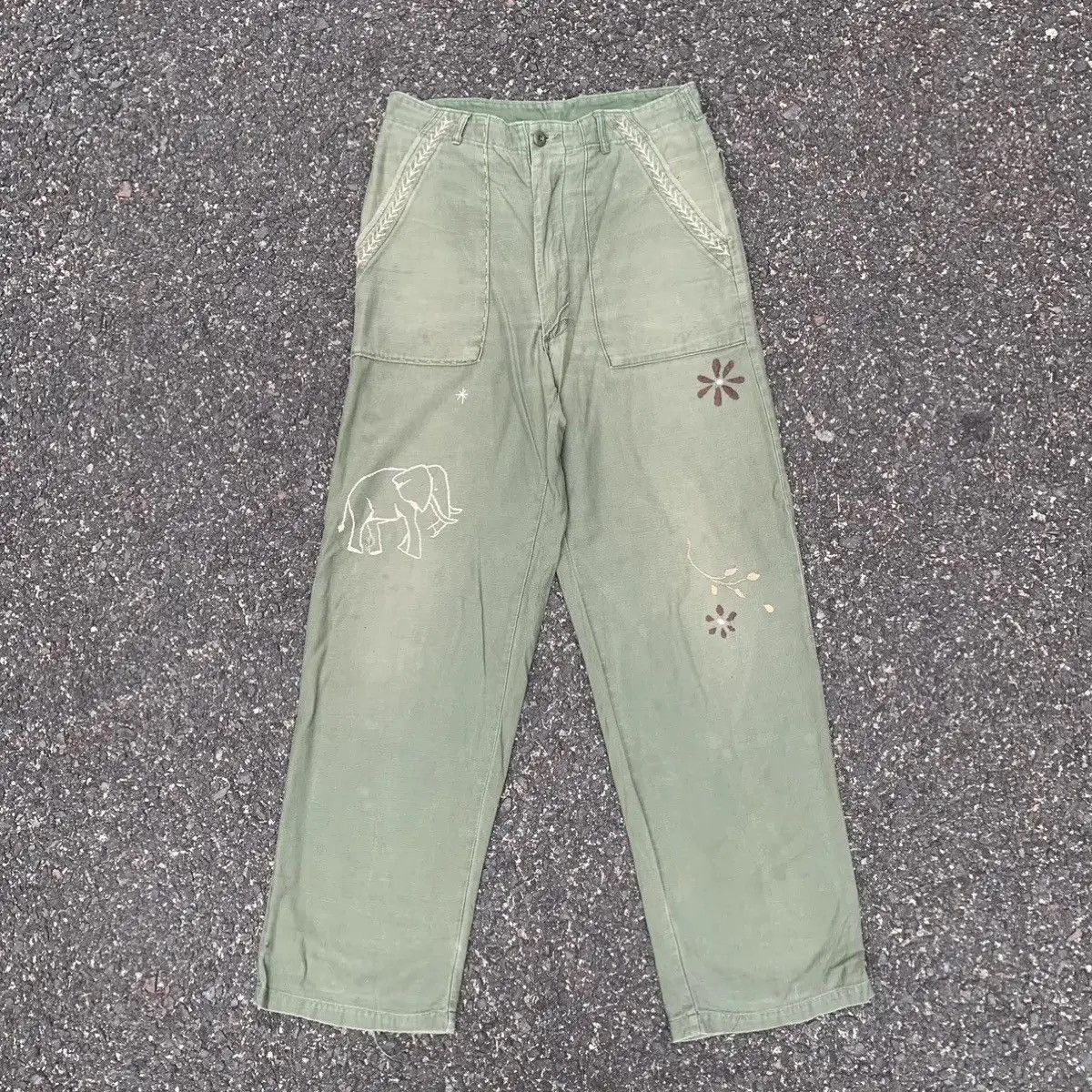Army Of Me VINTAGE ARMY 29x32 CUSTOM EMBROIDERY TROUSERS FATIGUE FADED Size US 29 - 1 Thumbnail