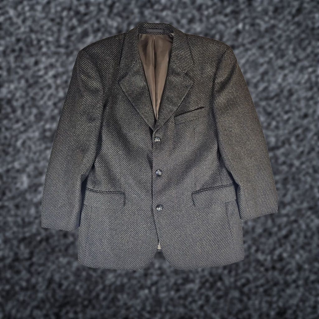 Hugo Boss VINTAGE Hugo Boss Loro Piana Italy Wool & Cashmere Brown Houndstooth Blazer Men's Sz 44R Size 44R - 1 Thumbnail