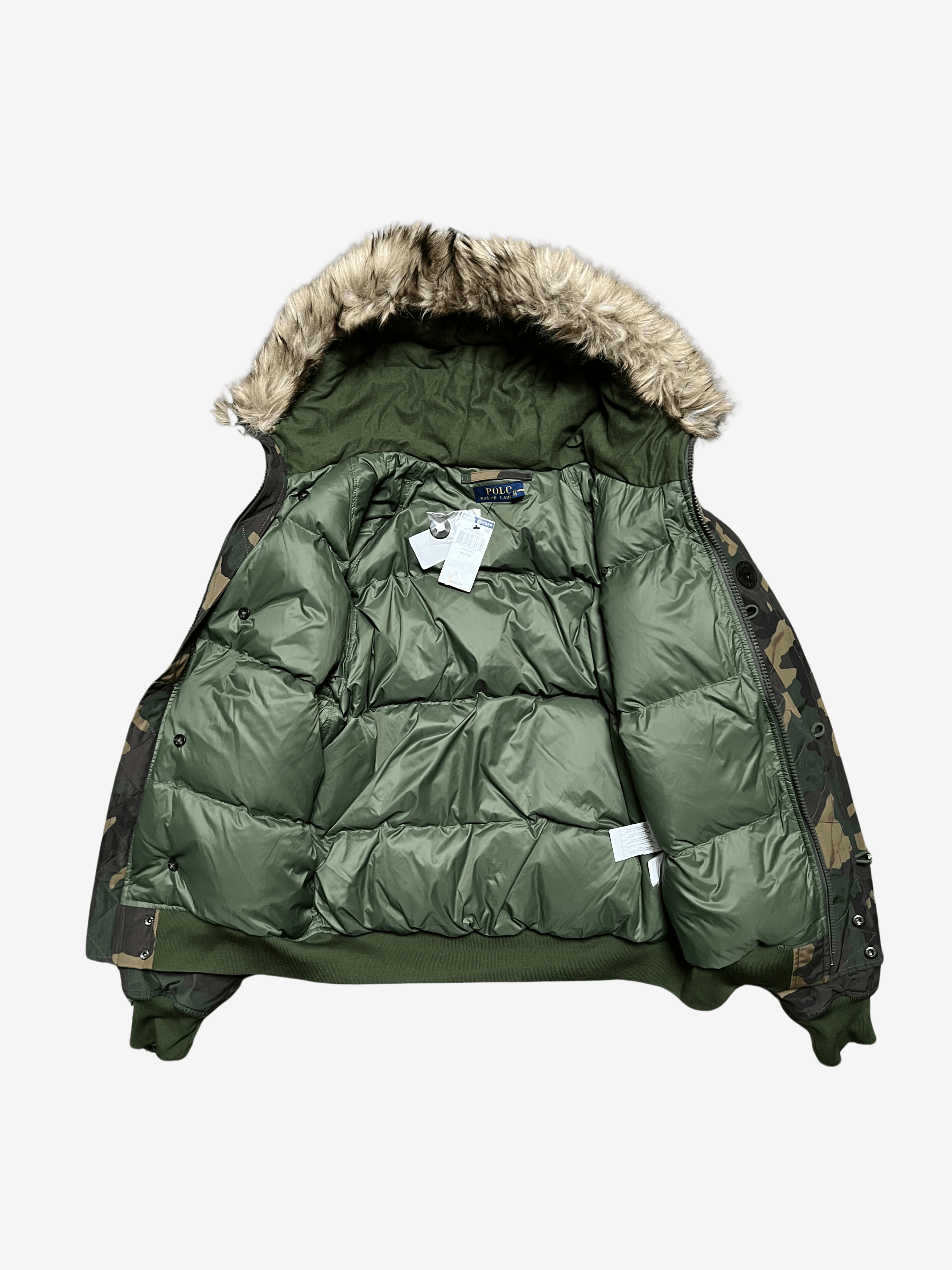 Polo Ralph Lauren $498 Polo Ralph Lauren Green Camo Fur Hoodie Puffer Jacket Size US XL / EU 56 / 4 - 3 Thumbnail