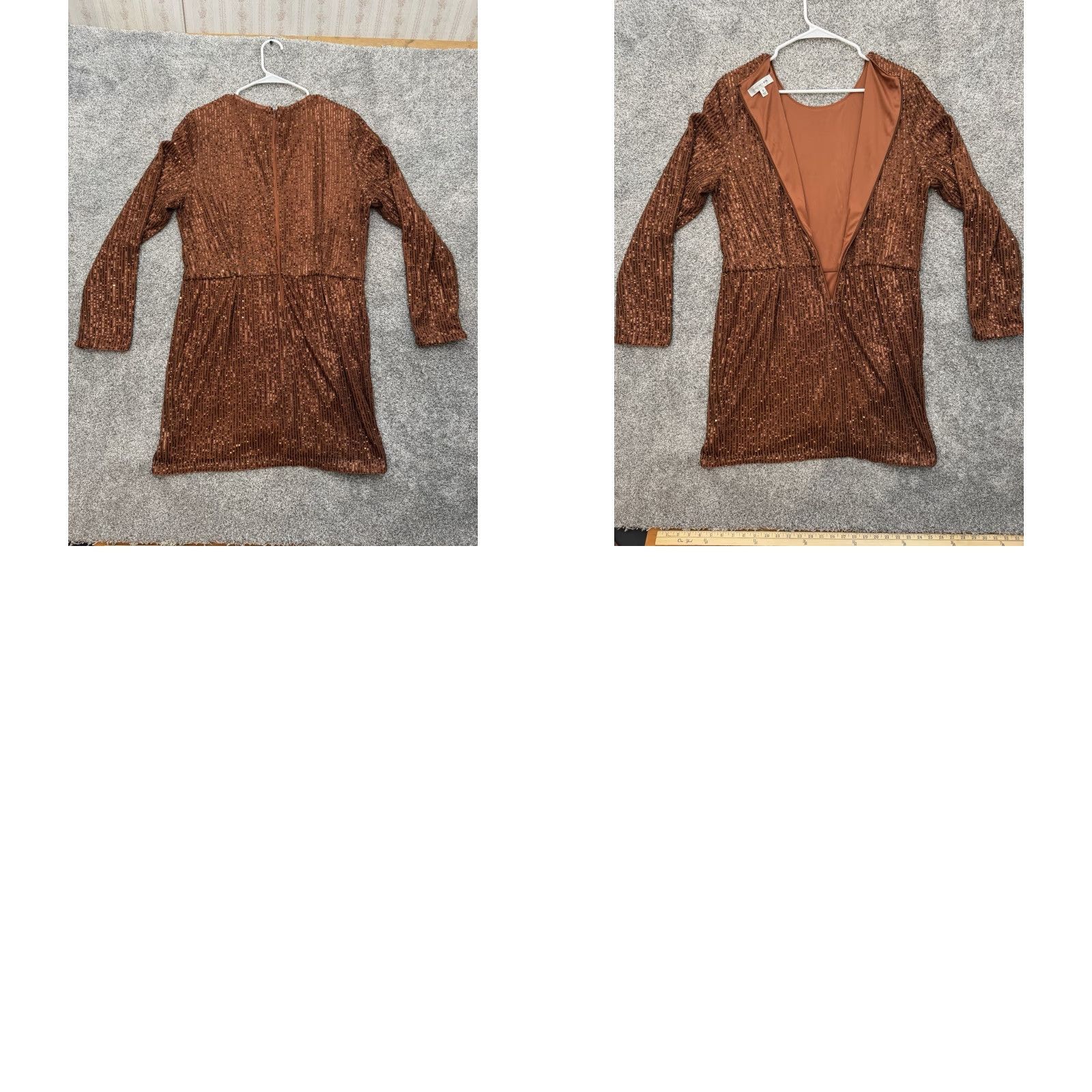 Vintage Toccin X RTR Faux Wrap Mini Dress 14 Cocktail Party Night Out Y2K Glam Sequin Short Brown Women's Dress Size XL / US 12-14 / IT 48-50 - 8 Thumbnail