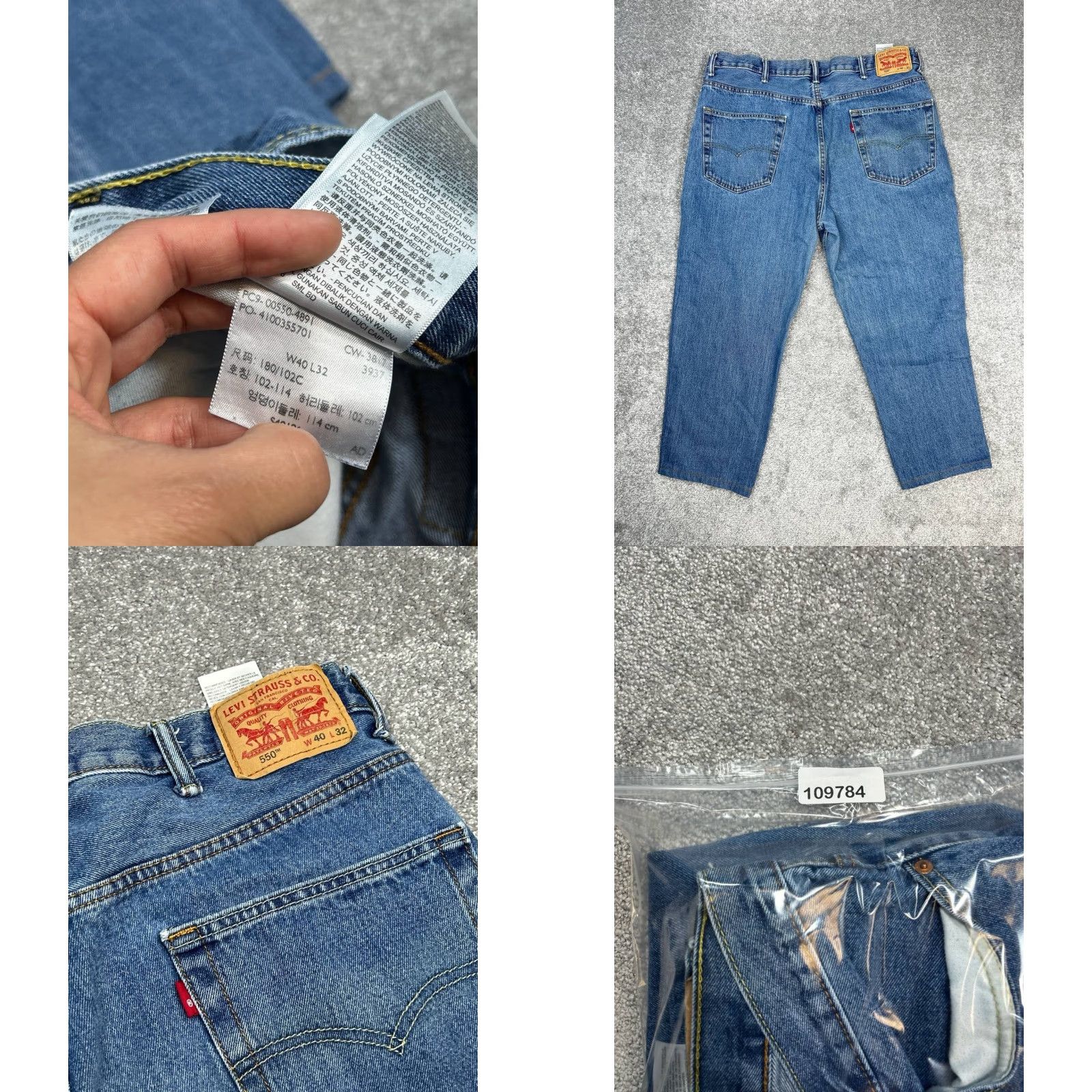 Levi's Levis 550 Jeans Mens 40 Blue Denim Logo Stretch High Rise Tapered Leg Jeans Size US 40 / EU 56 - 8 Thumbnail