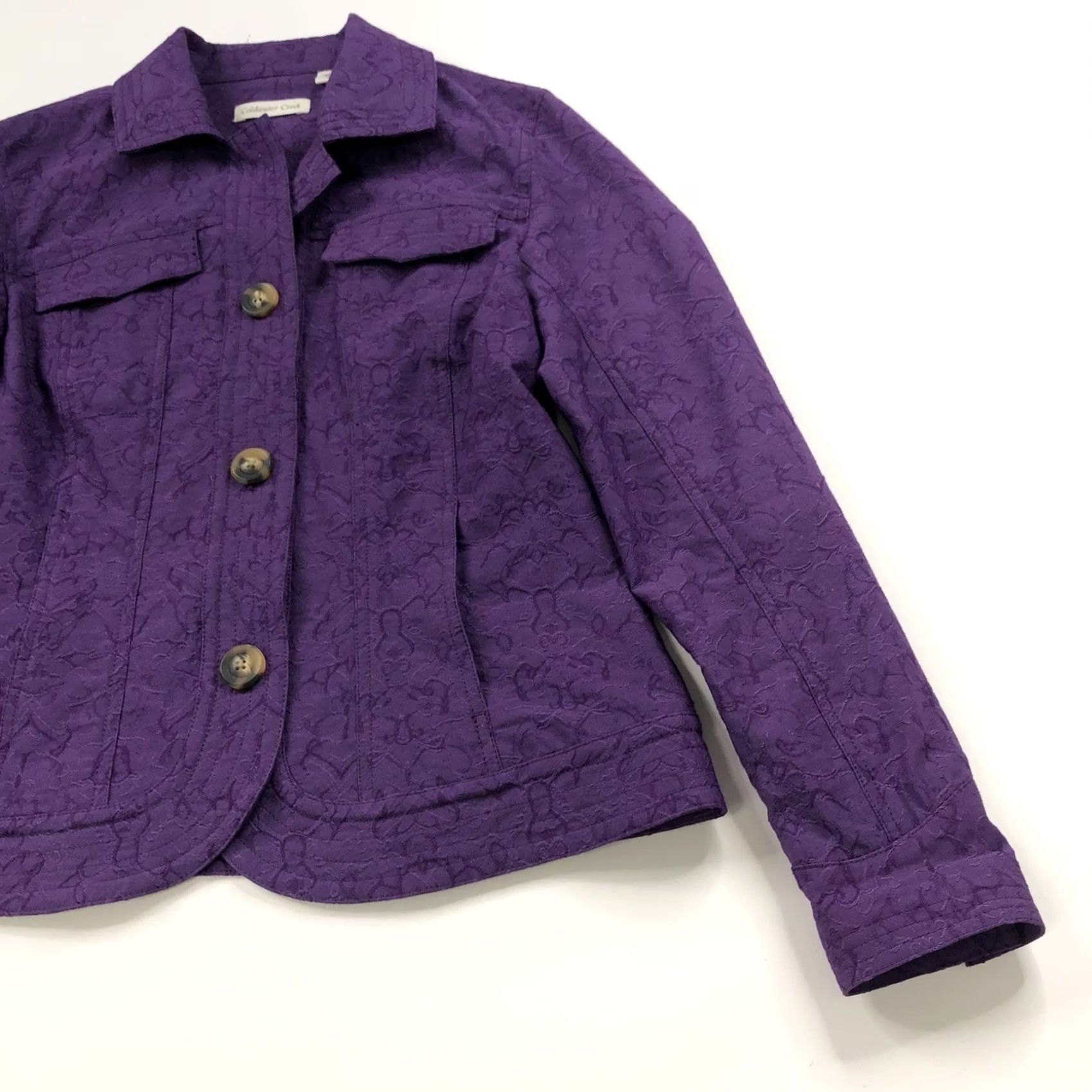 Coldwater Creek VINTAGE Coldwater Creek 12 Embossed Brocade Button Collared Jacket All Over Print Purple Size XL / US 12-14 / IT 48-50 - 2 Thumbnail