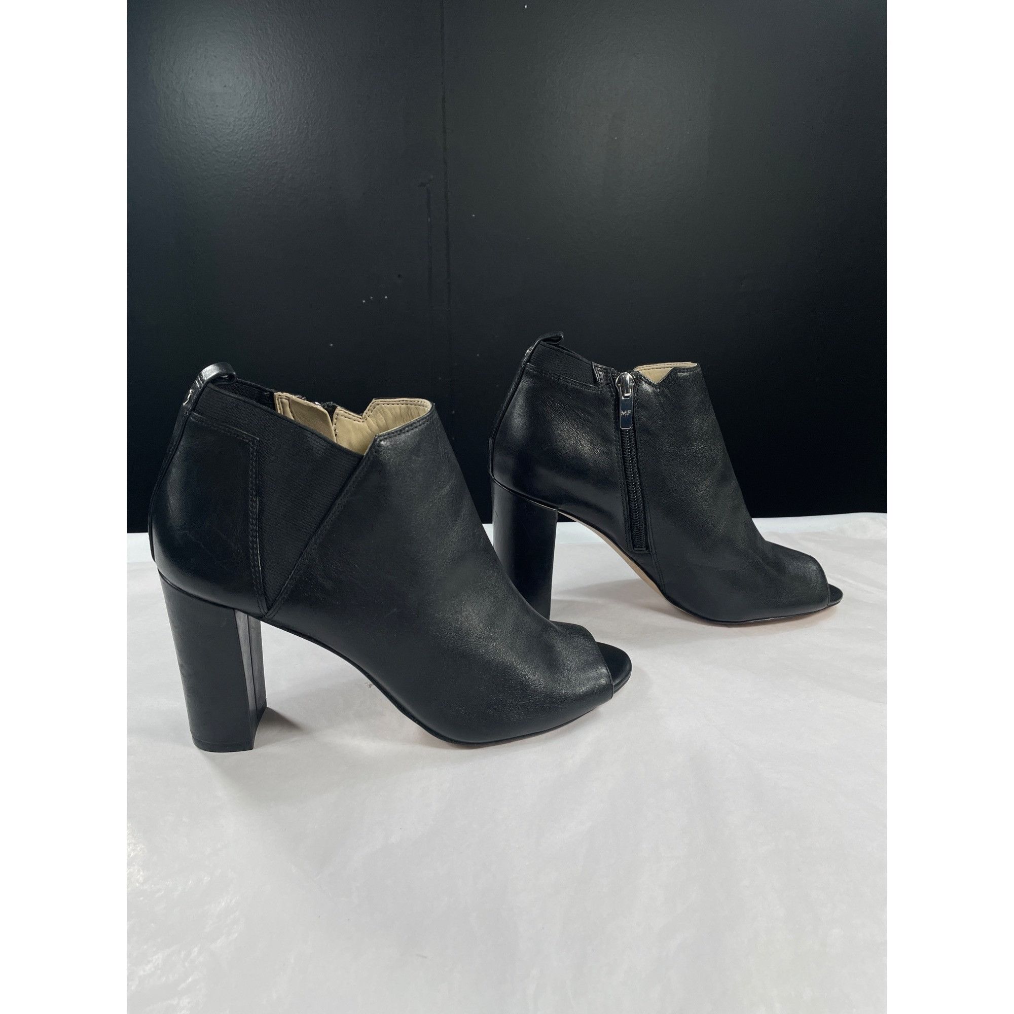 Marc Fisher Marc Fisher Black Leather Peep Toe Ankle Boots SKU 7520 Size Size US 9 / IT 39 - 2 Thumbnail