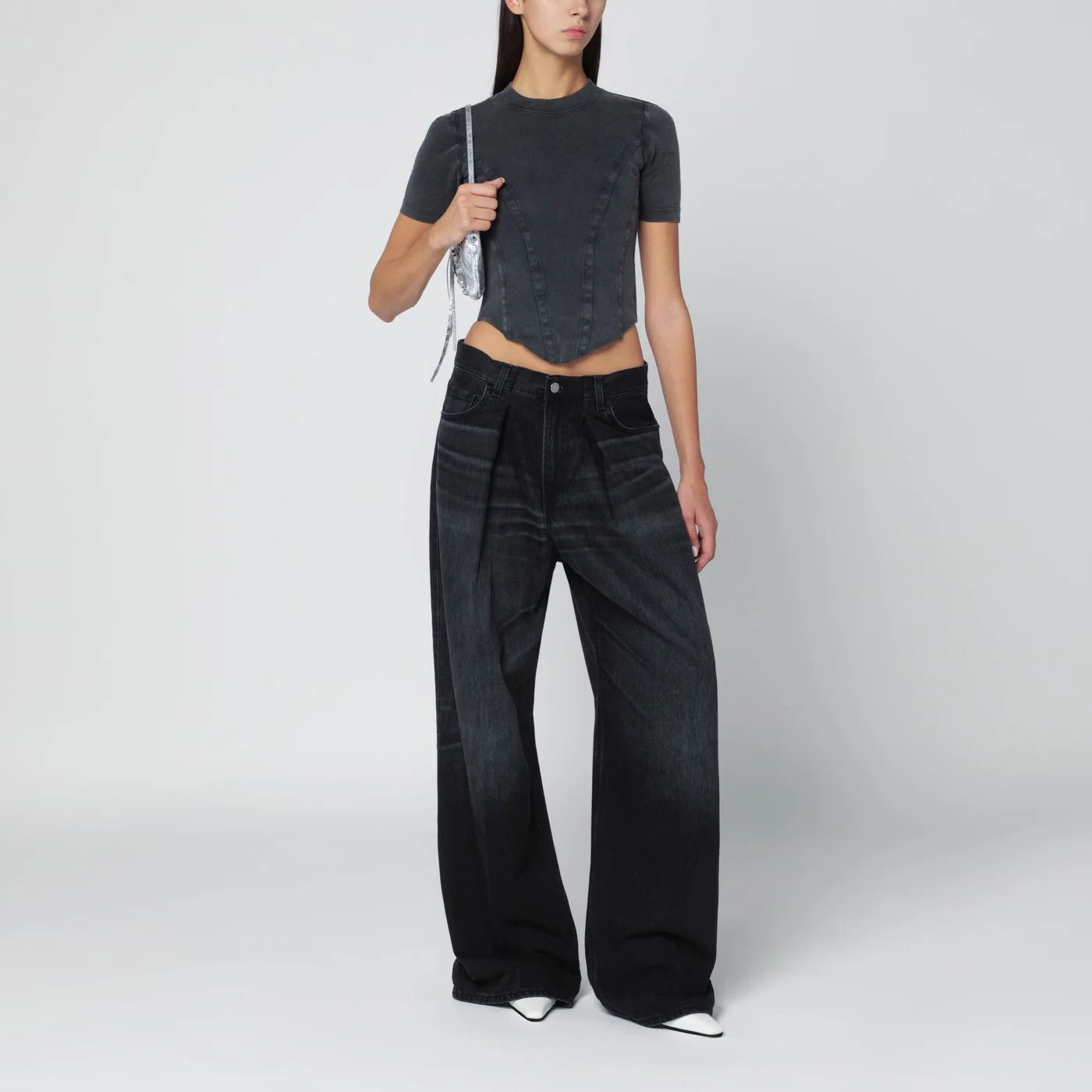 Balenciaga o1d2blof0426 Corset Style Short Sleeve T-Shirt in Black Size M / US 6-8 / IT 42-44 - 1 Thumbnail