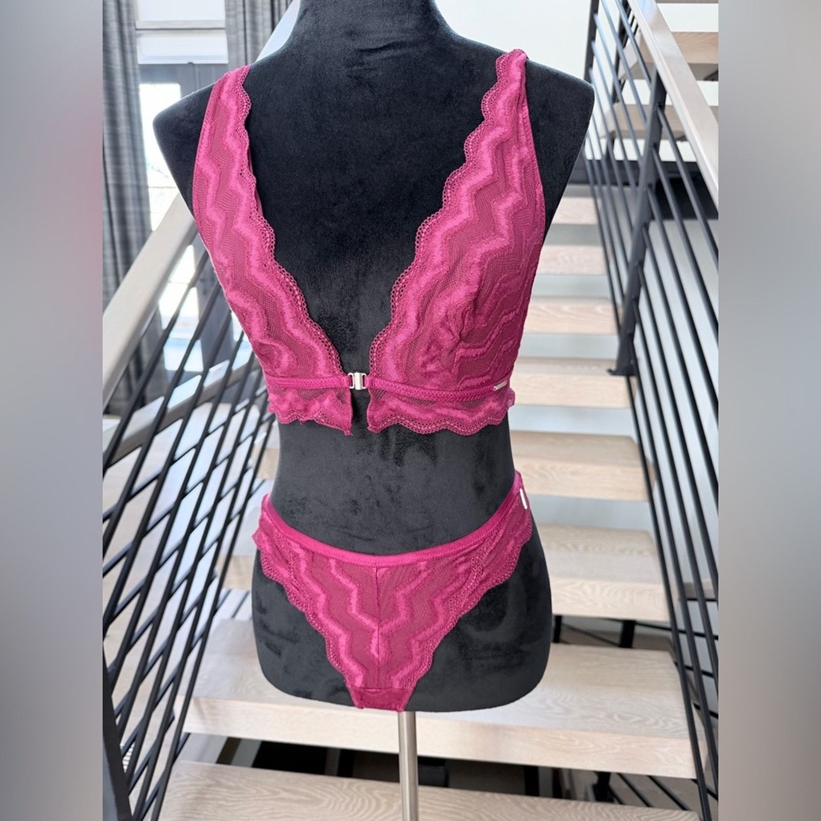 Other Plunge Lace Bralette & thong Set in Berry Pink size S Size ONE SIZE - 1 Thumbnail