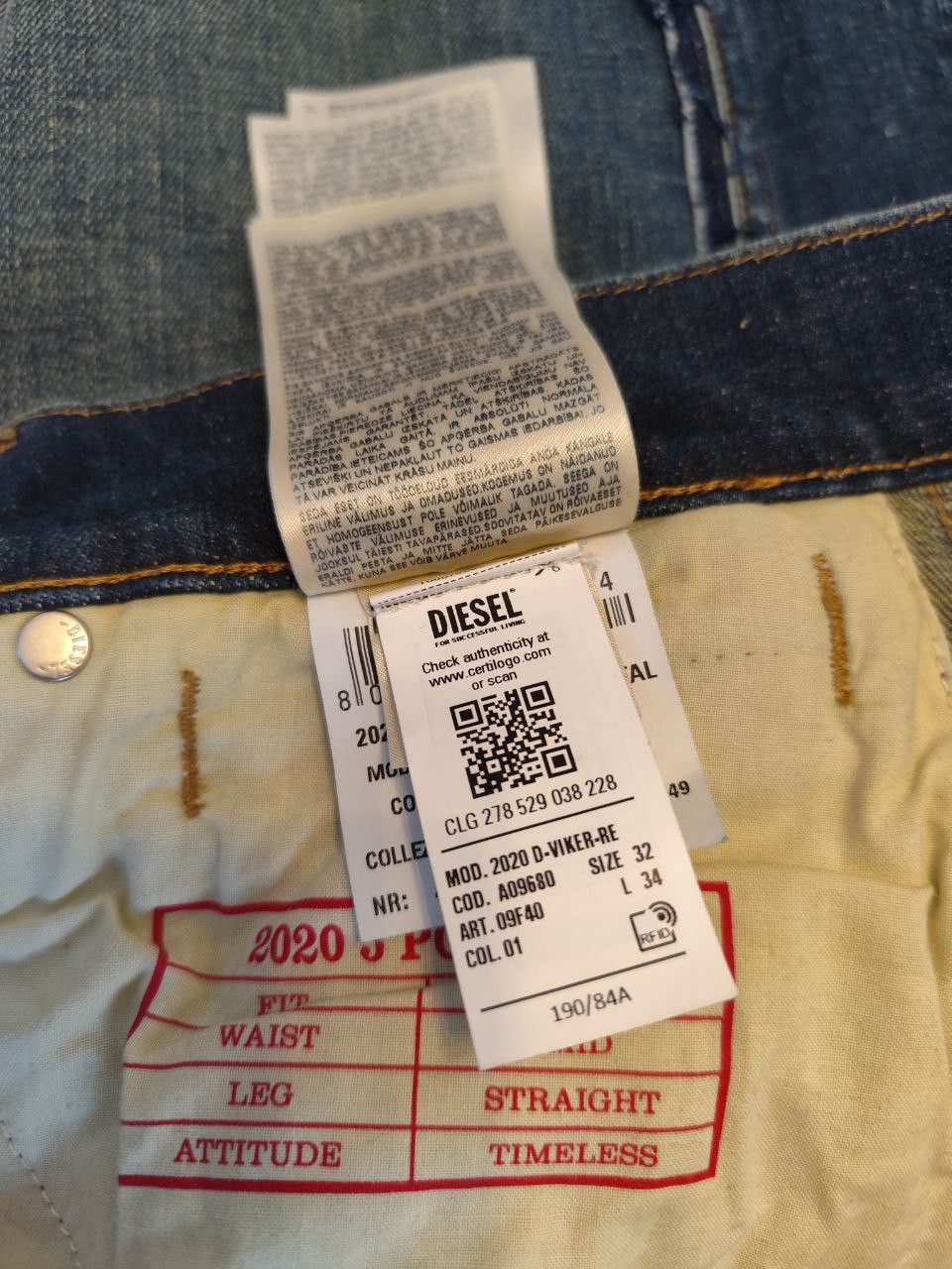 Diesel Diesel jeans 2020 D-VIKER-RE-09F40 EU size W32/L34 Size US 32 / EU 48 - 4 Thumbnail