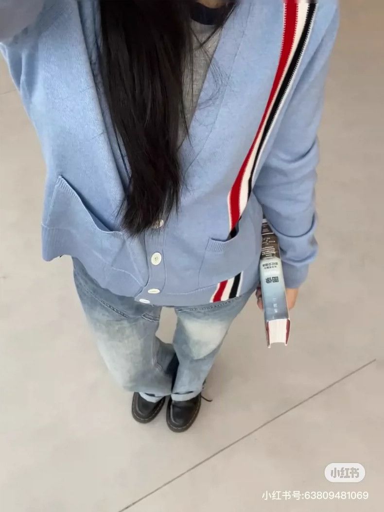 Thom Browne Thom Browne size1 Gray and blue colored striped wool sweate Size US S / EU 44-46 / 1 - 7 Thumbnail
