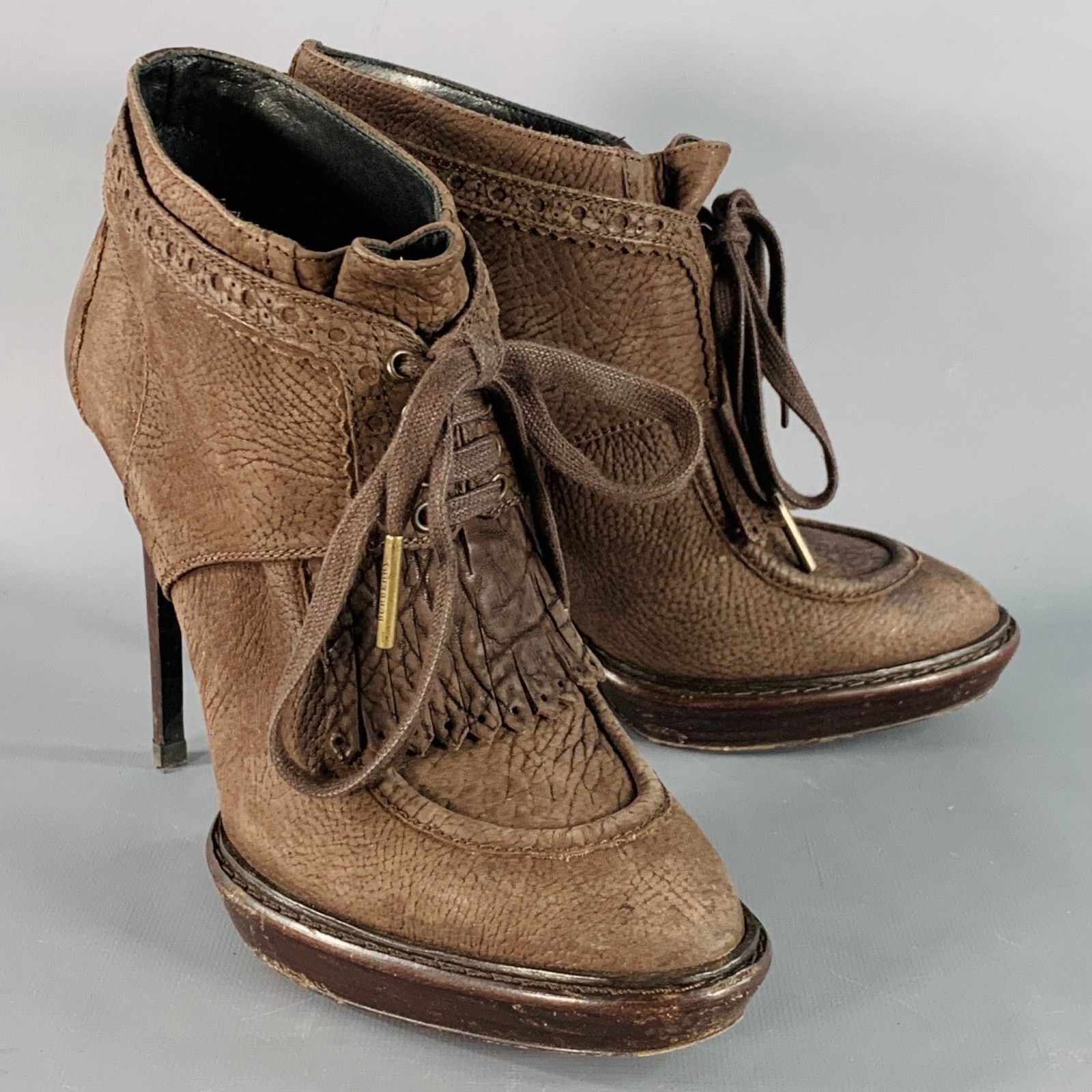 Burberry Prorsum Howcroft Brown Leather Fringe Lace-Up Platform Booties Pumps Size US 9 / IT 39 - 1 Thumbnail