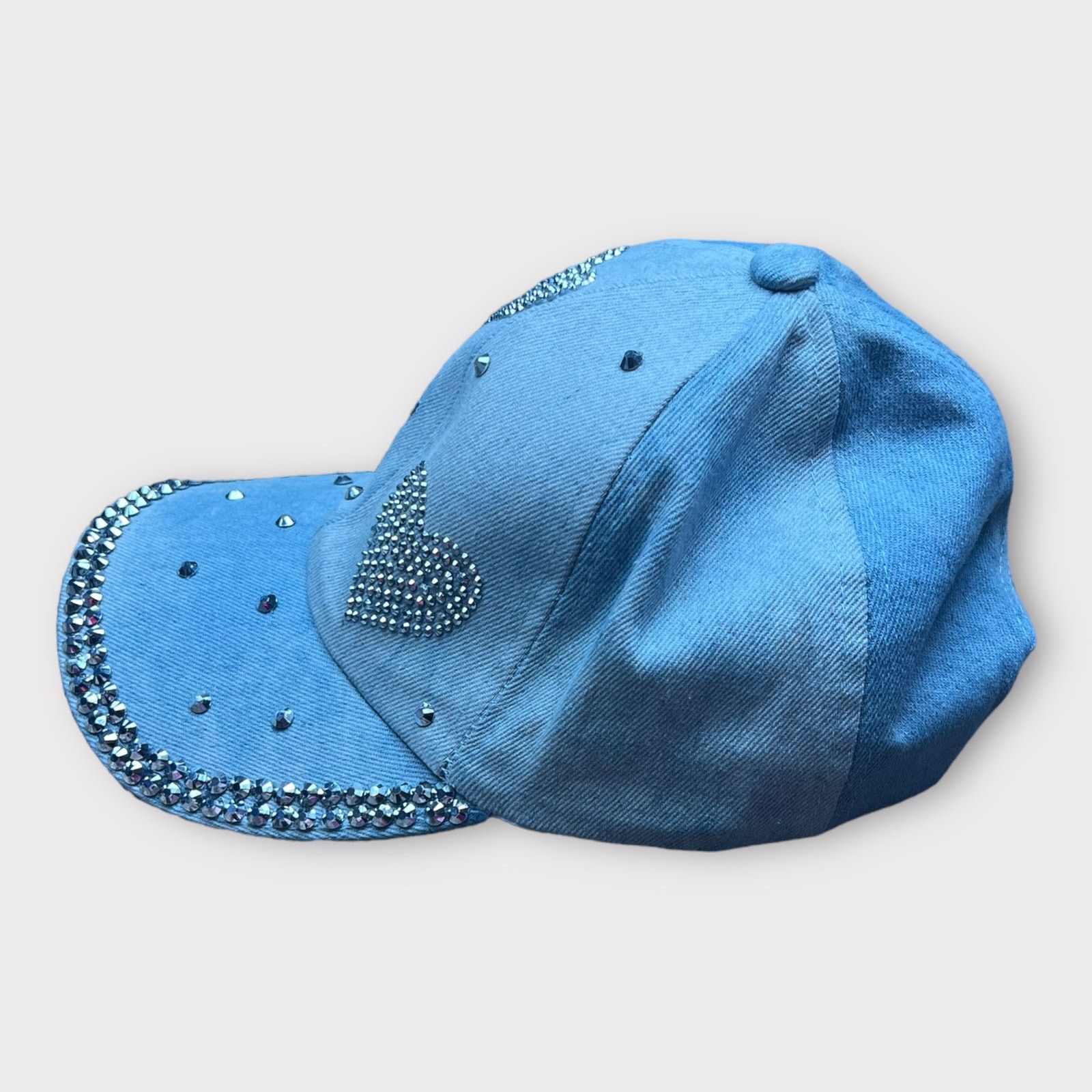 Vintage Baseball Denim Adjustable Cap | Double Rhinestone Hearts Size ONE SIZE - 2 Thumbnail