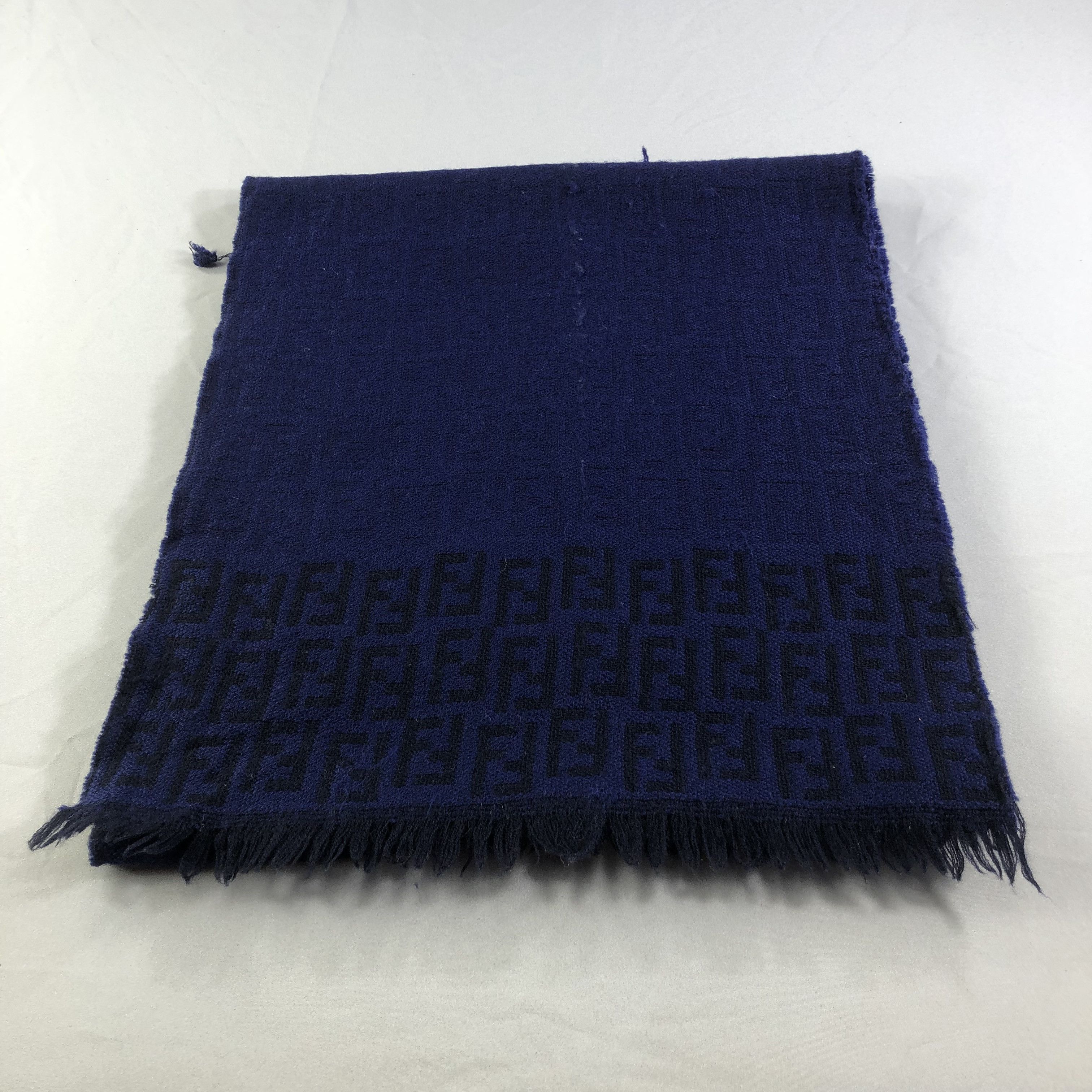 Fendi FENDI FF Monogram Blue Wool Scarf Muffler V1476 Size ONE SIZE - 2 Thumbnail
