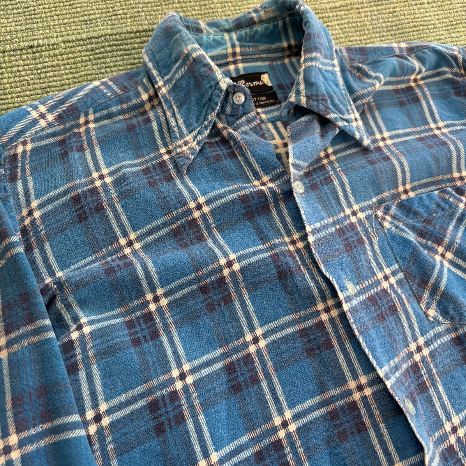 Vintage 1980s thrashed distressed vintage cotton blue flannel shirt Size US XL / EU 56 / 4 - 5 Thumbnail
