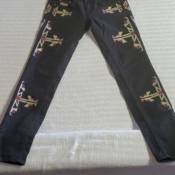 Vintage Vincent by Designerclub Jeans Aztec Embroidered Sz. 26 Black Size 26" / US 2 / IT 38 - 9 Thumbnail