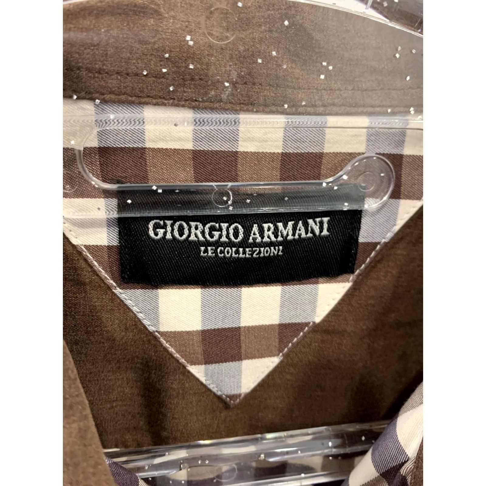 Giorgio Armani Giorgio Armani Le Collezioni Dress Shirt Brown Check Long Sleeve M Mens Size 40R - 3 Thumbnail