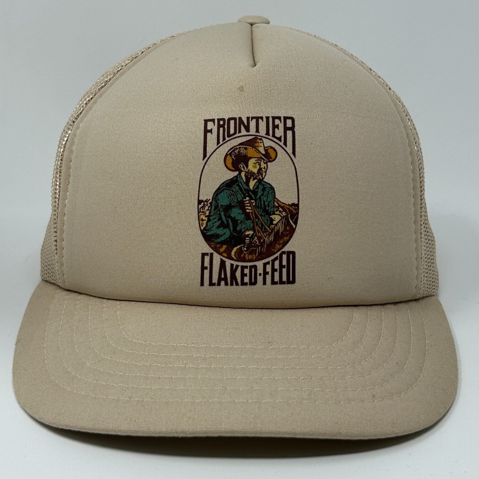 Vintage Vintage 80s Frontier Flaked Feed Trucker Hat Baseball Cap Size ONE SIZE - 1 Thumbnail