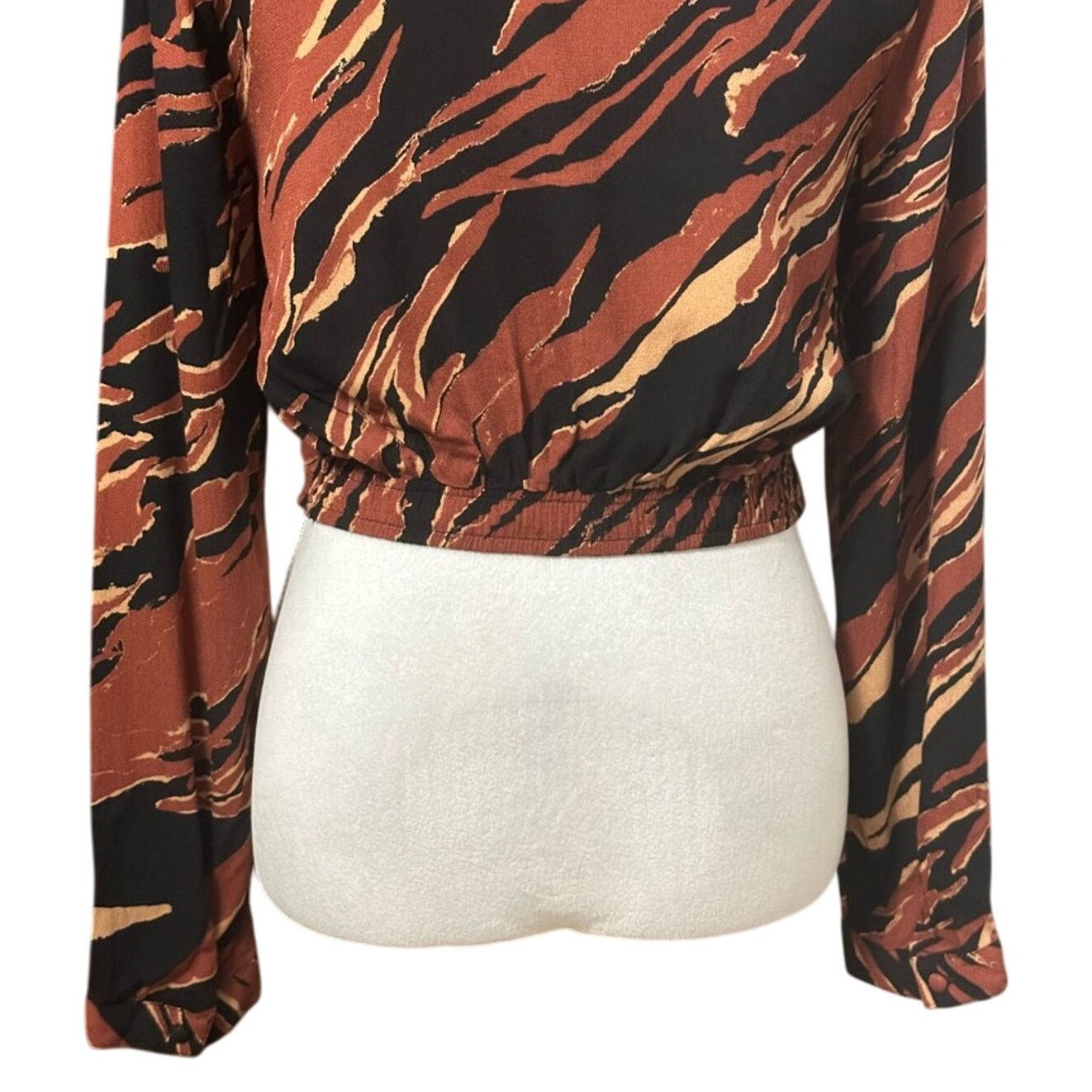 Other BP. Tiger Print Crop Top Ruched Waist Brown Women's S NWOT Size S / US 4 / IT 40 - 7 Thumbnail