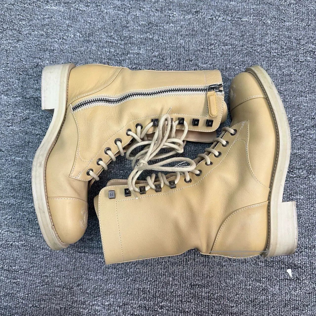 Chanel beige logo combat boots by Chanel. Size US 5.5 / IT 35.5 - 2 Thumbnail