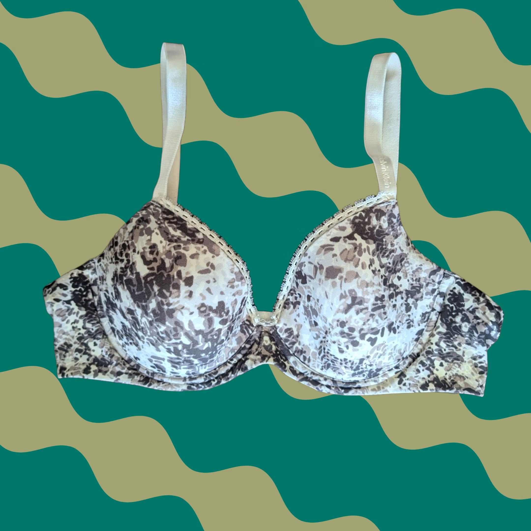 Calvin Klein Calvin Klein Push Up Bra Womens 38B Beige Neutral Snake Print Cream Black Underwire Light Padding Size ONE SIZE - 1 Thumbnail