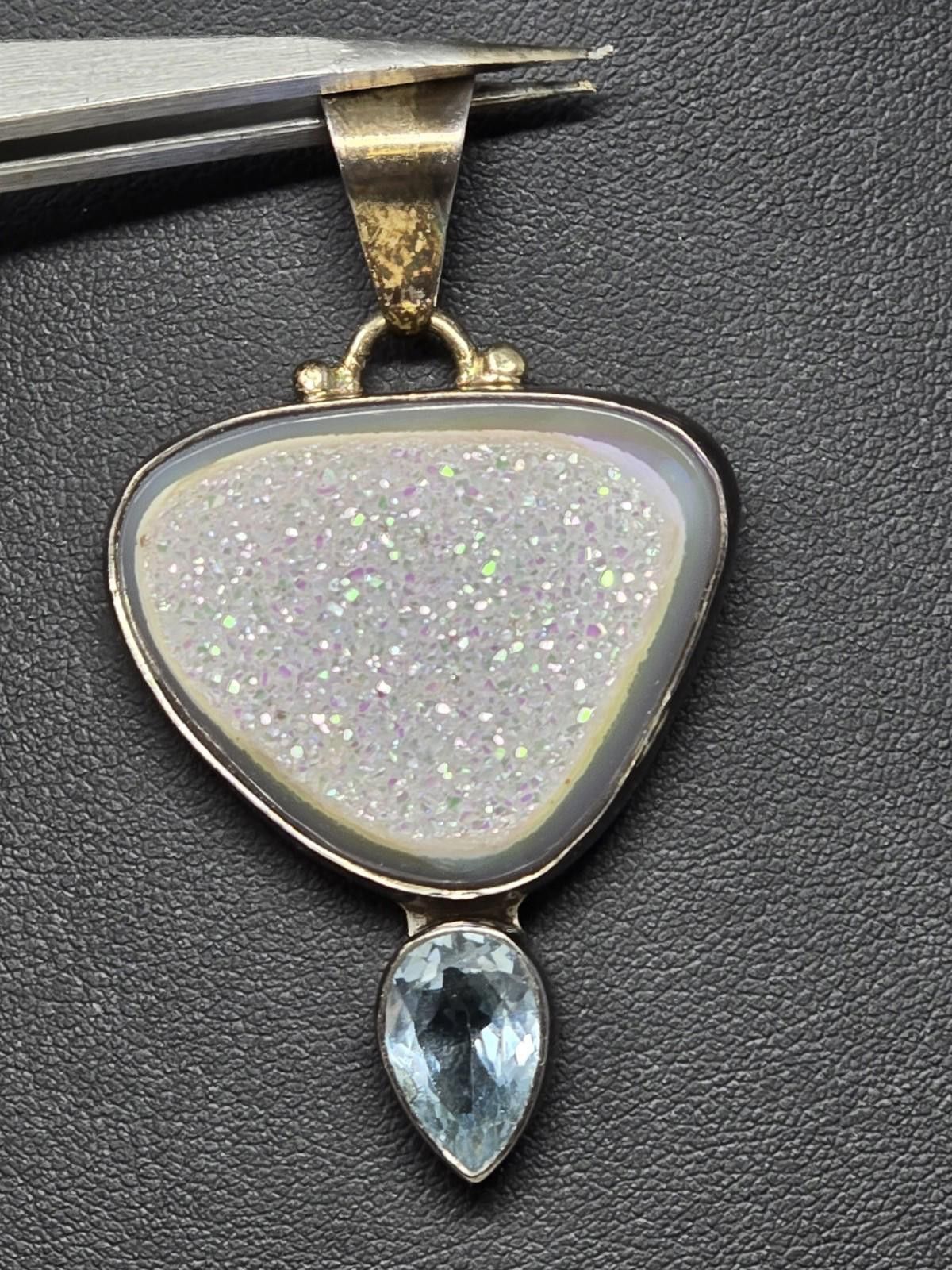 Other Obsidian 925 Silver Angel Aura Druzy Blue Sapphire Pendant Size ONE SIZE - 4 Thumbnail