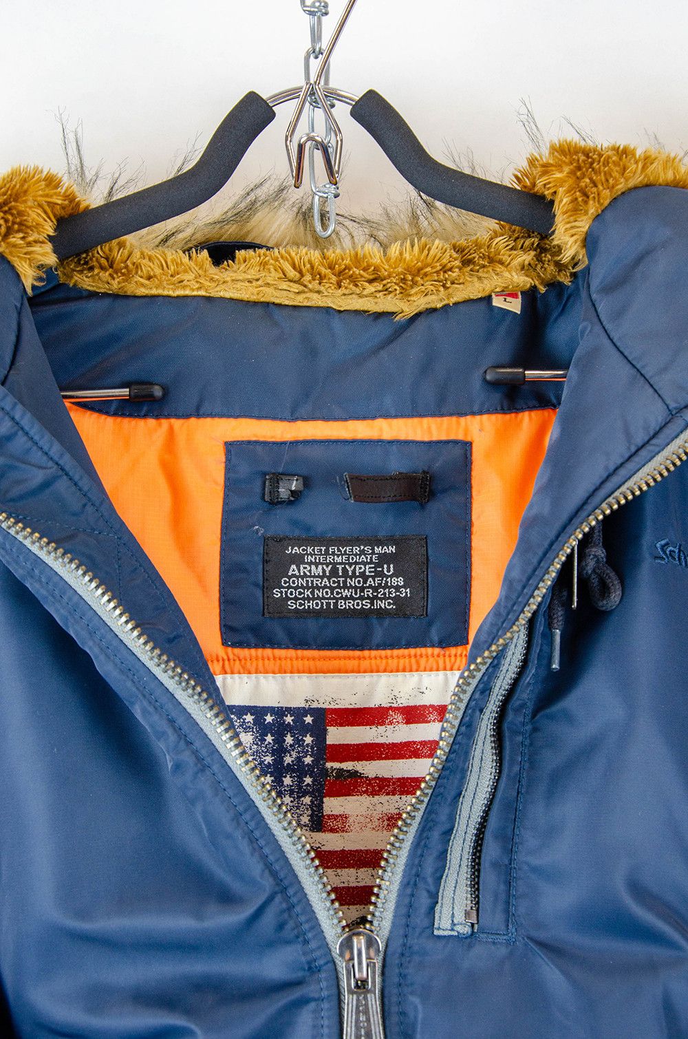 Schott Schott NYC Navy Hooded Bomber Jacket Faux Fur Trim - Size L Size US L / EU 52-54 / 3 - 14 Thumbnail