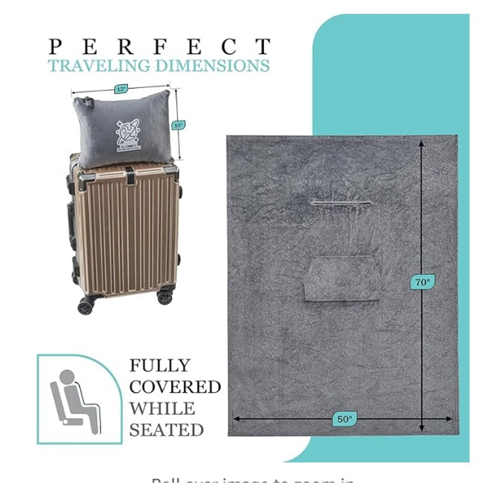 The Unbranded Brand Travel Blanket, 50x70" blanket or pillow, hooks carryon Size ONE SIZE - 4 Thumbnail