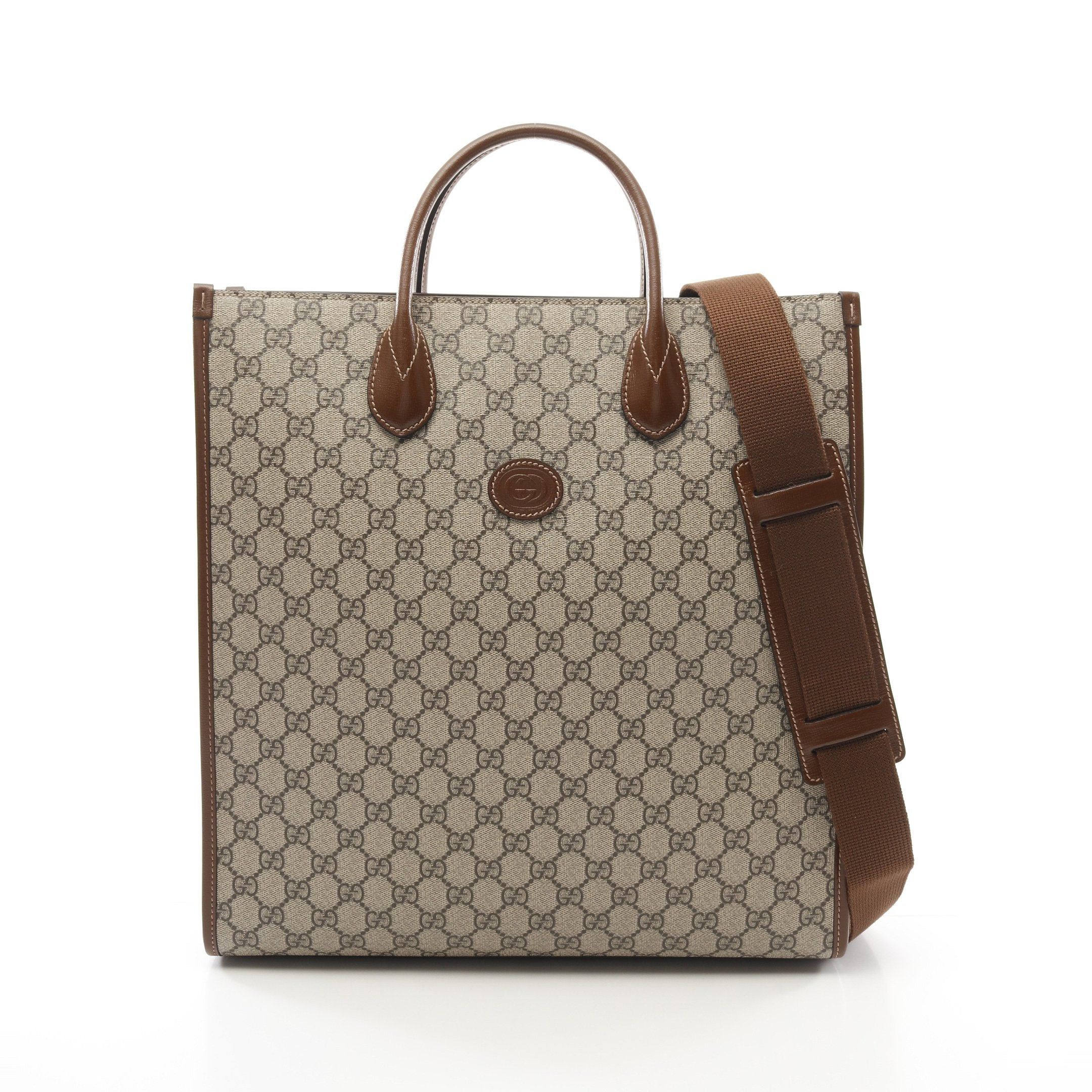 Gucci Gucci Interlocking G Medium Tote Gg Supreme Handbag Bag Leather Beige Brown Size ONE SIZE - 1 Thumbnail