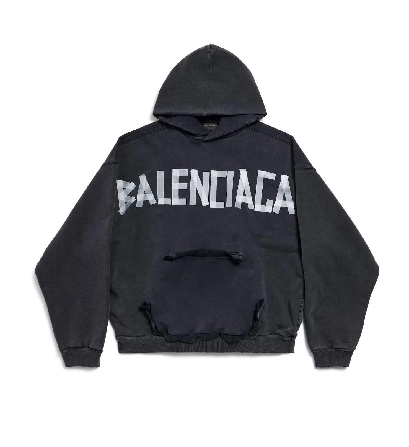 Balenciaga BALENCIAGA MEN'S TAPE TYPE RIPPED POCKET HOODIE SIZE M Size ONE SIZE - 1 Thumbnail