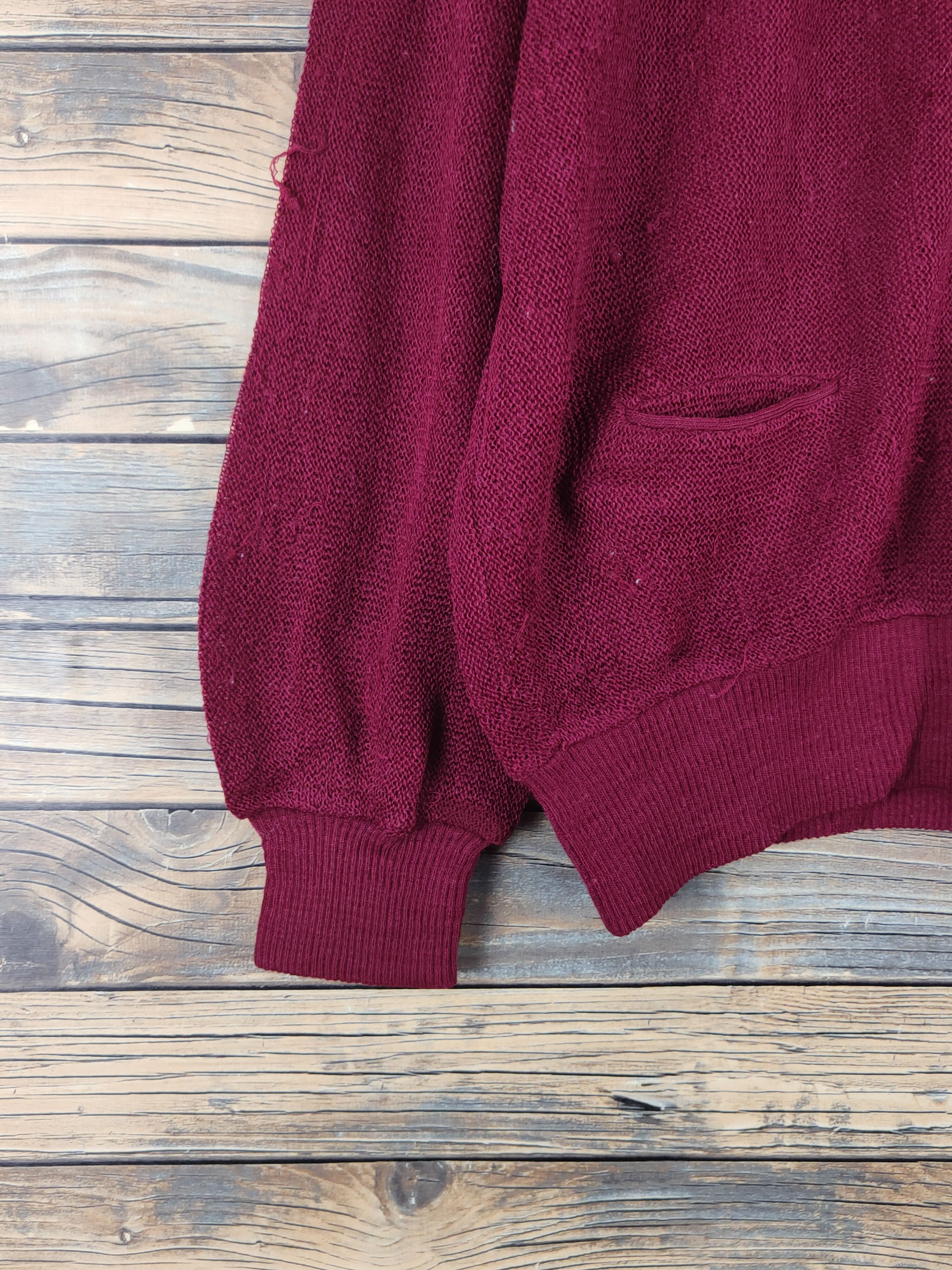 Japanese Brand Takashimaya Maroon MeshNet Knitwear Cardigan #W1669 Size US L / EU 52-54 / 3 - 4 Thumbnail