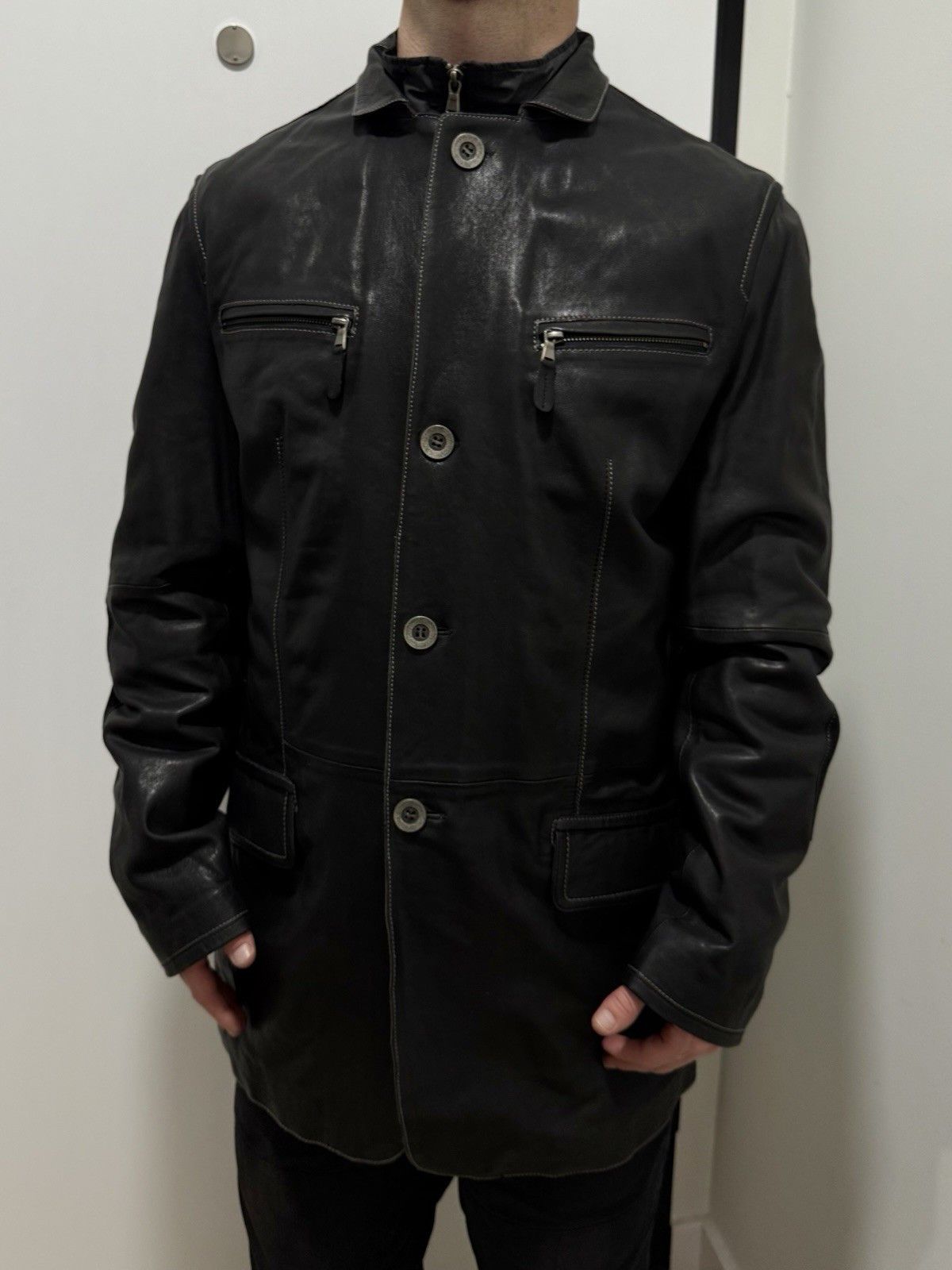 Guy Laroche Vintage Guy Laroche Homme Mens Leather Jacket Hybrid Coat Size US L / EU 52-54 / 3 - 7 Thumbnail