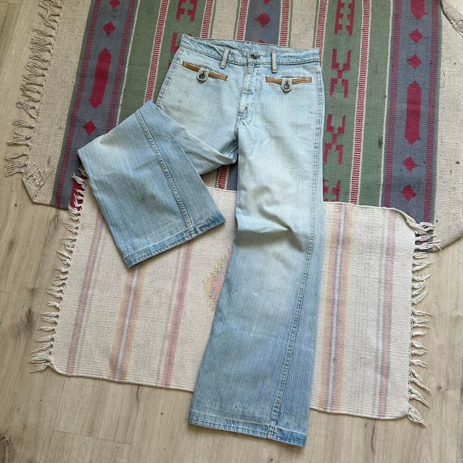 Vintage 60s Levis Blue Faded Orange Tab Bell Bottom Flares