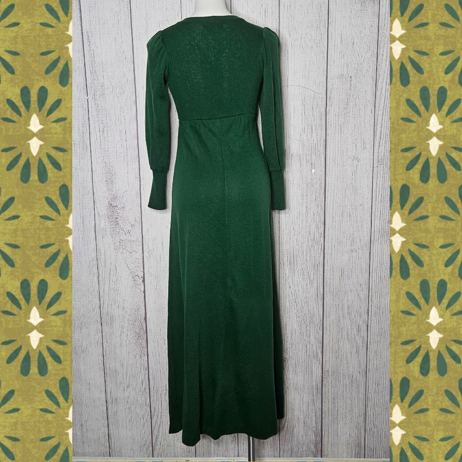 VTG 70s Green Maxi Dress w Surplice Neckline, HUBBA HUBBA