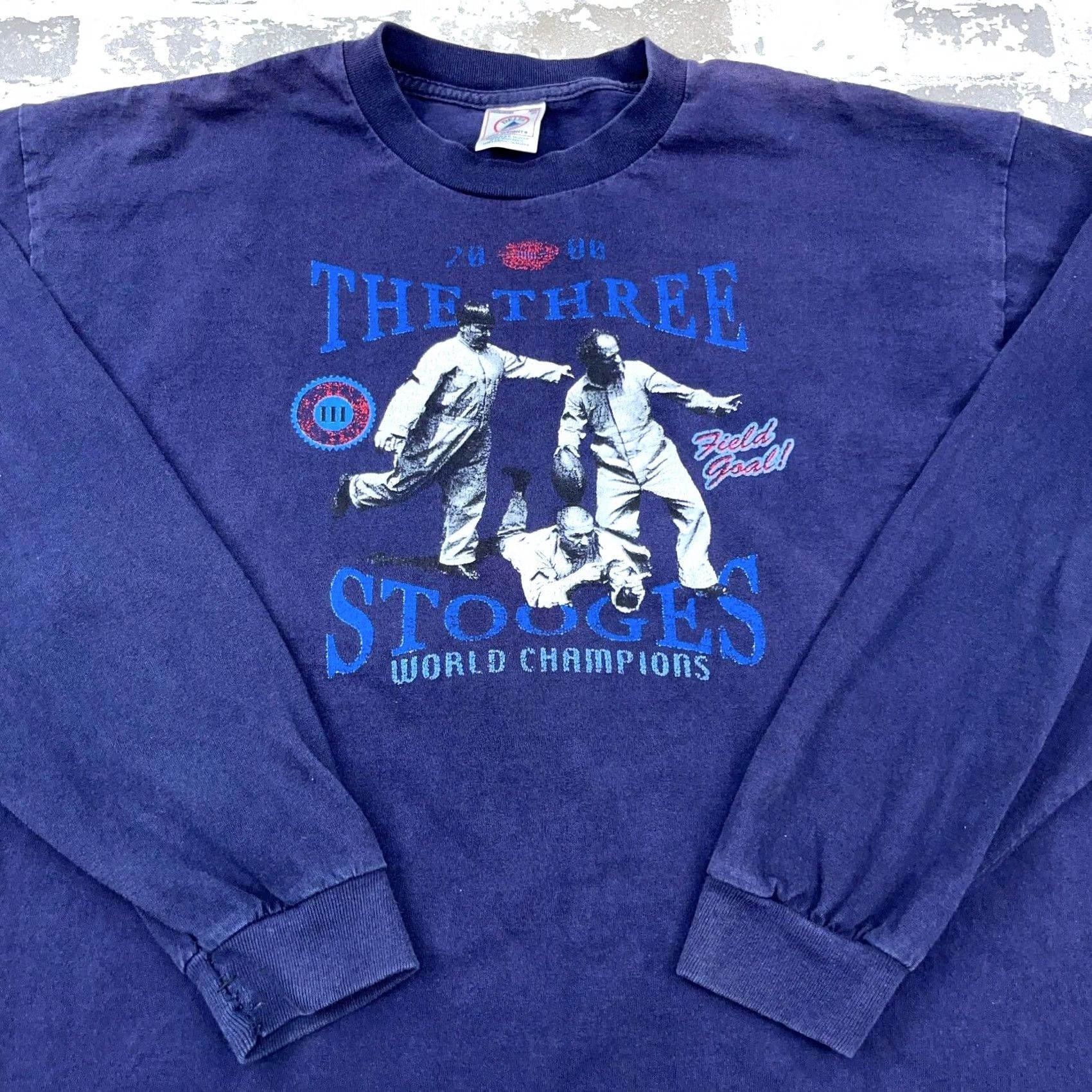 Delta VINTAGE Three Stooges Shirt Men XL Blue Long Sleeve Tee Baseball 90s Y2K Adult Size US XL / EU 56 / 4 - 2 Thumbnail