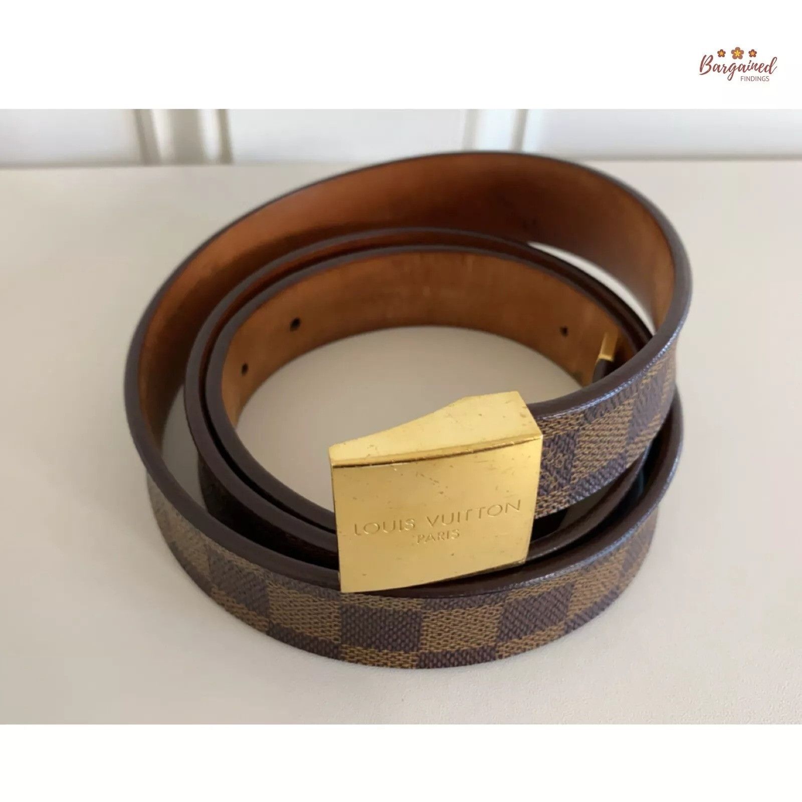 Louis Vuitton Damier Ebene Canvas Leather Gold Buckle Belt