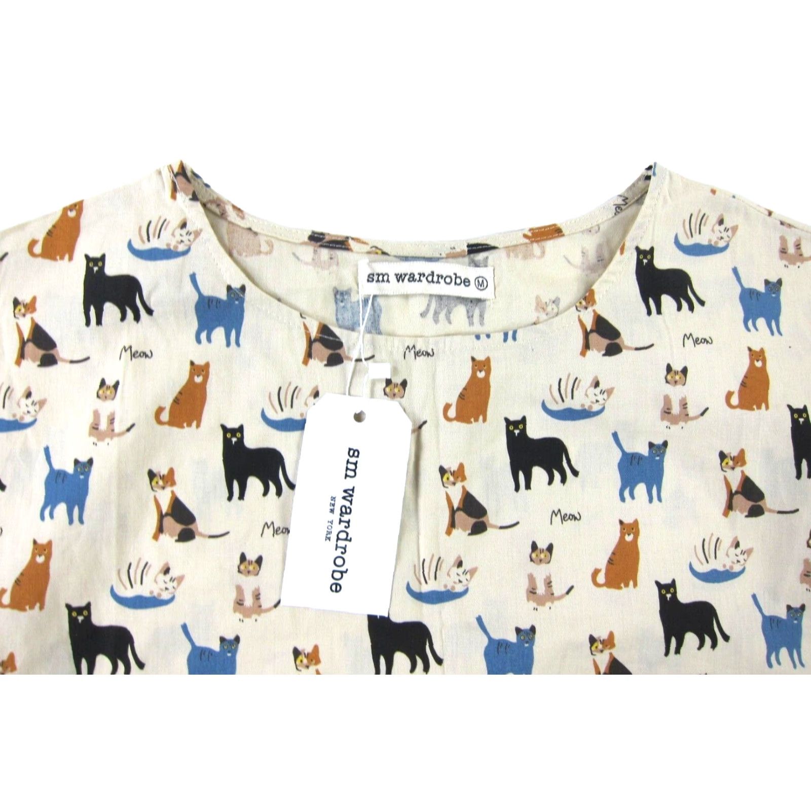 Vintage NWT SM Wardrobe Blouse Tunic 100% Cotton Ivory Cat Meow Shirt Medium Womens Size M / US 6-8 / IT 42-44 - 4 Thumbnail