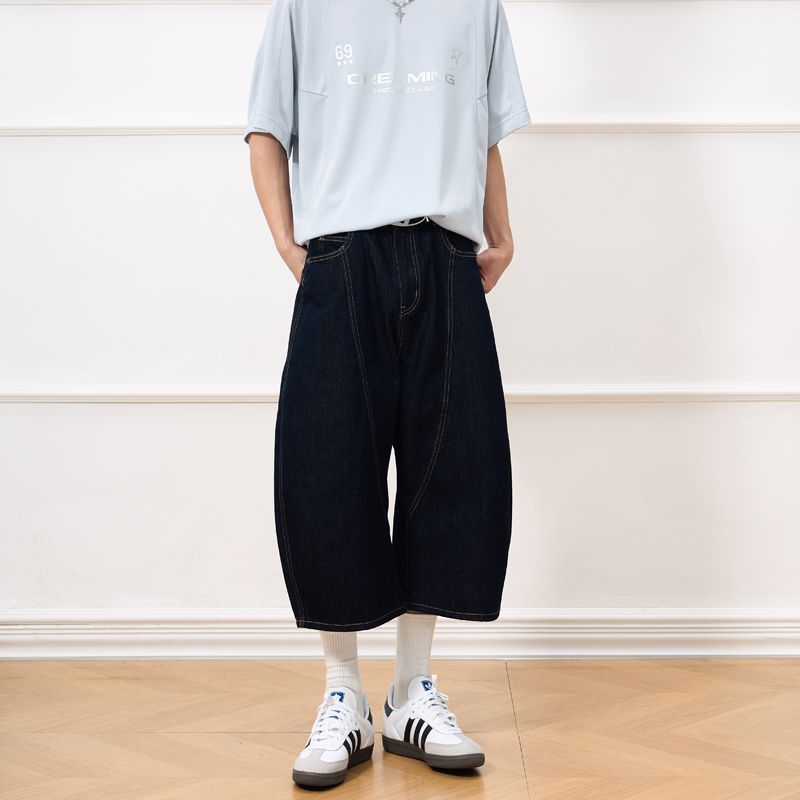 Japanese Brand American-style patchwork curved denim baggy shorts Size US 32 / EU 48 - 2 Thumbnail